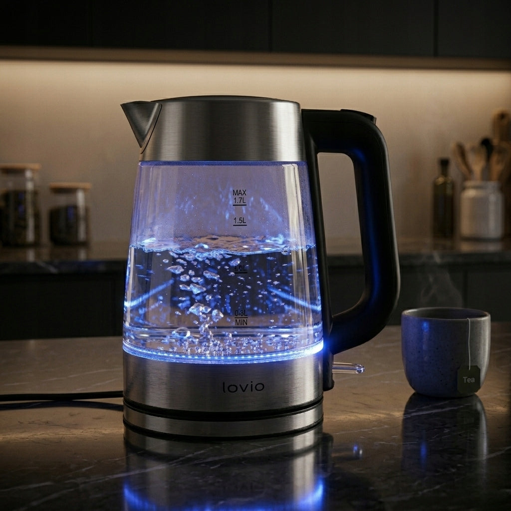 ELECTRIC GLASS KETTLE 2200W LED Steel 1,7L Powerful Quiet Wireless Packaging status original