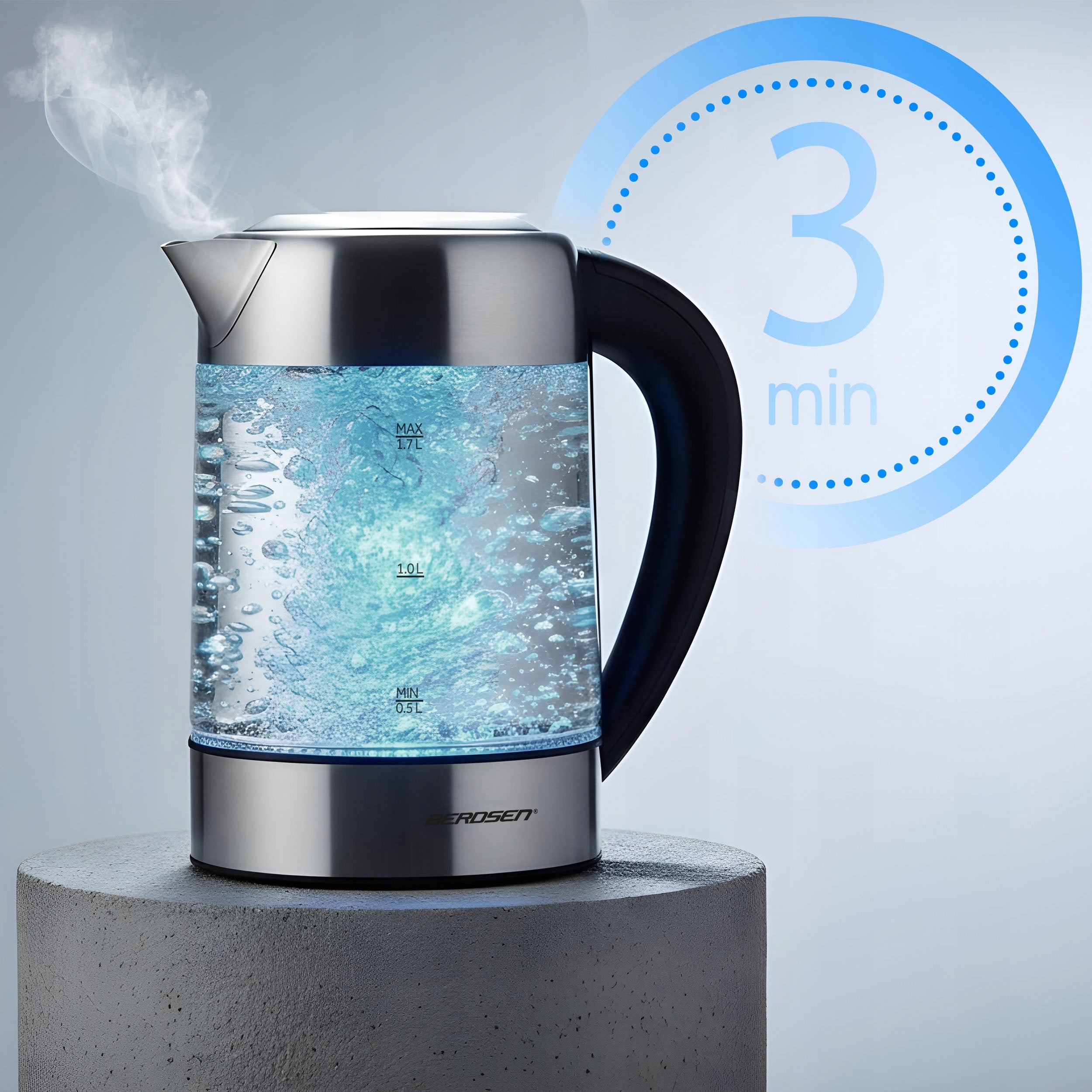 ELECTRIC GLASS KETTLE WITH TEMPERATURE CONTROL 2200W BERDSEN 1,7L Manufacturer code 371400