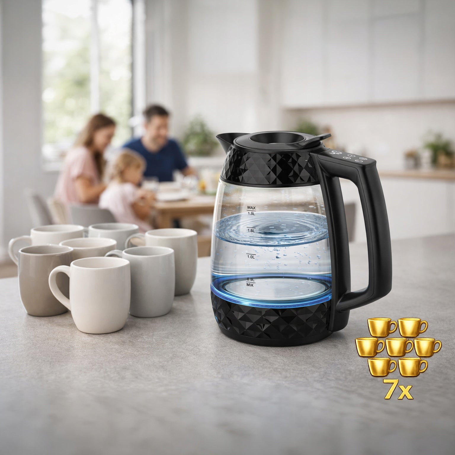 ELECTRIC GLASS KETTLE WITH TEMPERATURE CONTROL LED 1,8L WIRELESS Packaging status original