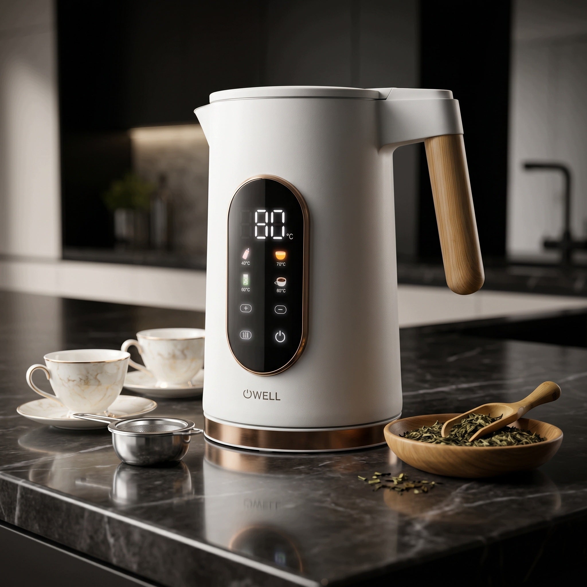 ELECTRIC GLASS KETTLE WITH TEMPERATURE CONTROL WHITE LED 1,7L 2200W Manufacturer code OW 1360 WHITE CZAJNIK ELEKTRYCZNY LED 1,7L