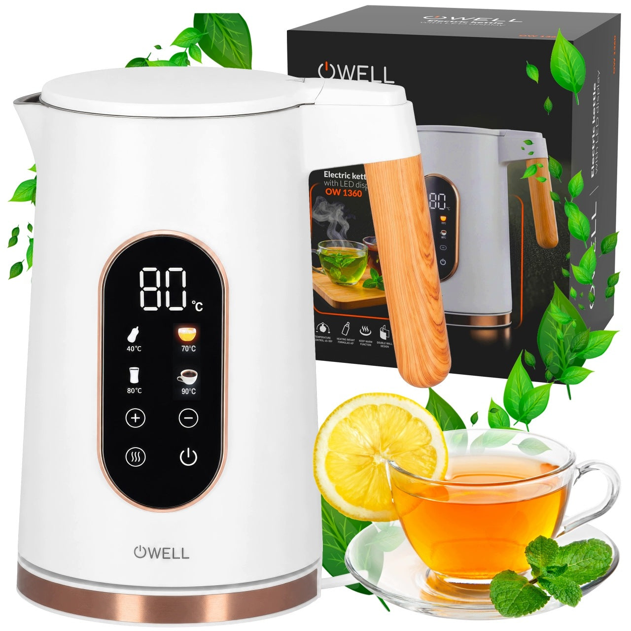 ELECTRIC GLASS KETTLE WITH TEMPERATURE CONTROL WHITE LED 1,7L 2200W