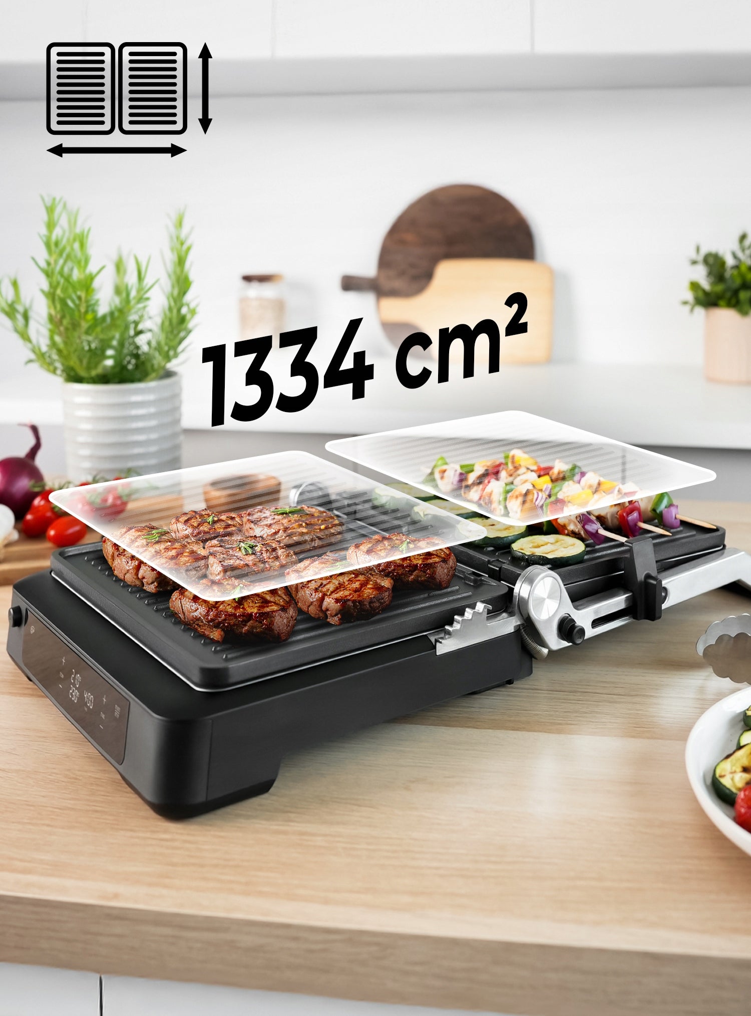 ELECTRIC GRILL 2000W TOASTER FOLDING TIMER 2 THERMOSTATS Brand Mozano