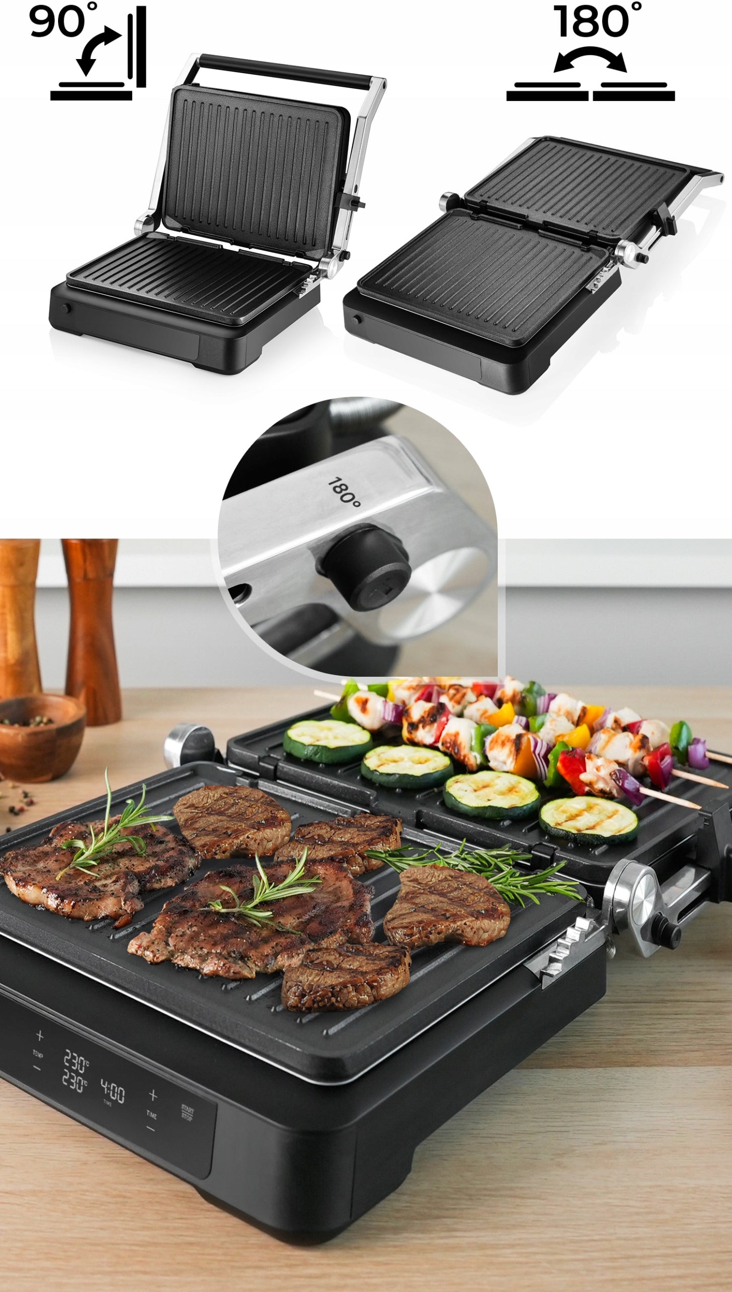 ELECTRIC GRILL 2000W TOASTER FOLDING TIMER 2 THERMOSTATS Model Dual Cook New