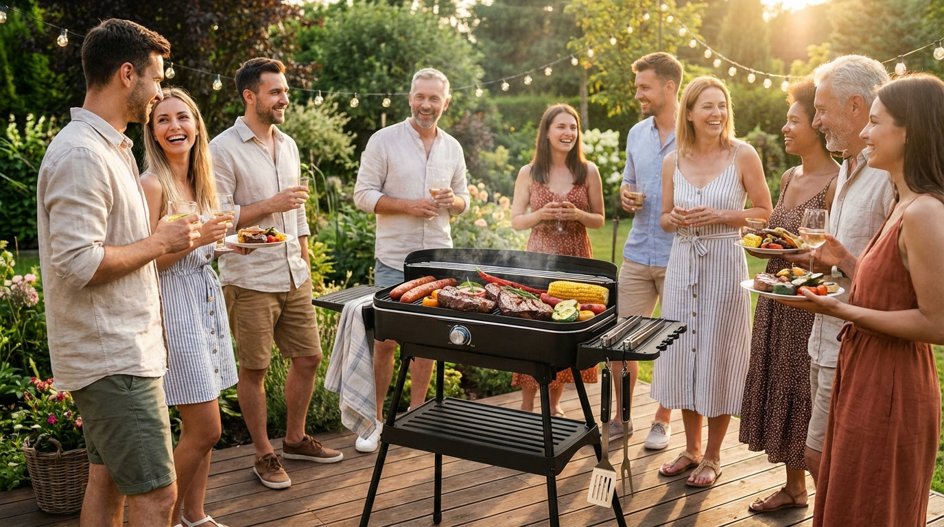 ELECTRIC GRILL 2IN1 STANDING TABLE TOP LARGE POWER 2200W PLATE 50x25cm Dominant color black