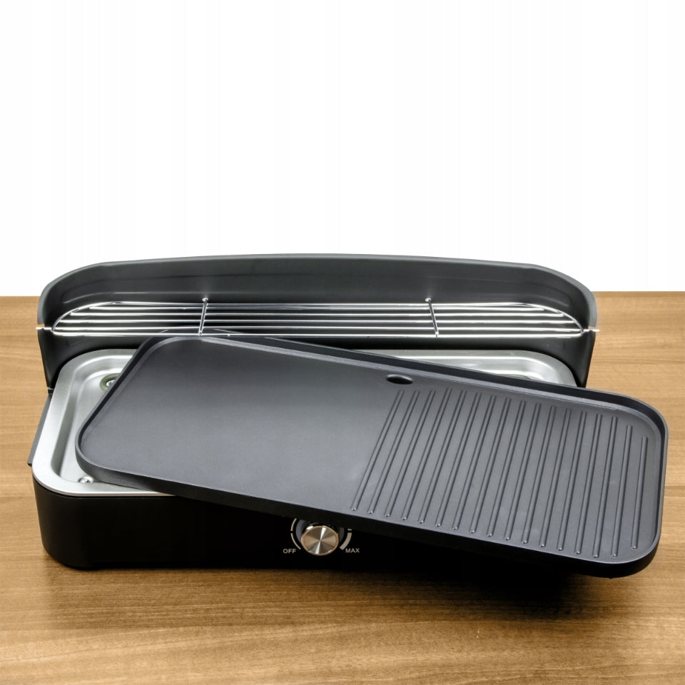 ELECTRIC GRILL 2IN1 STANDING TABLE TOP LARGE POWER 2200W PLATE 50x25cm Temperature control yes