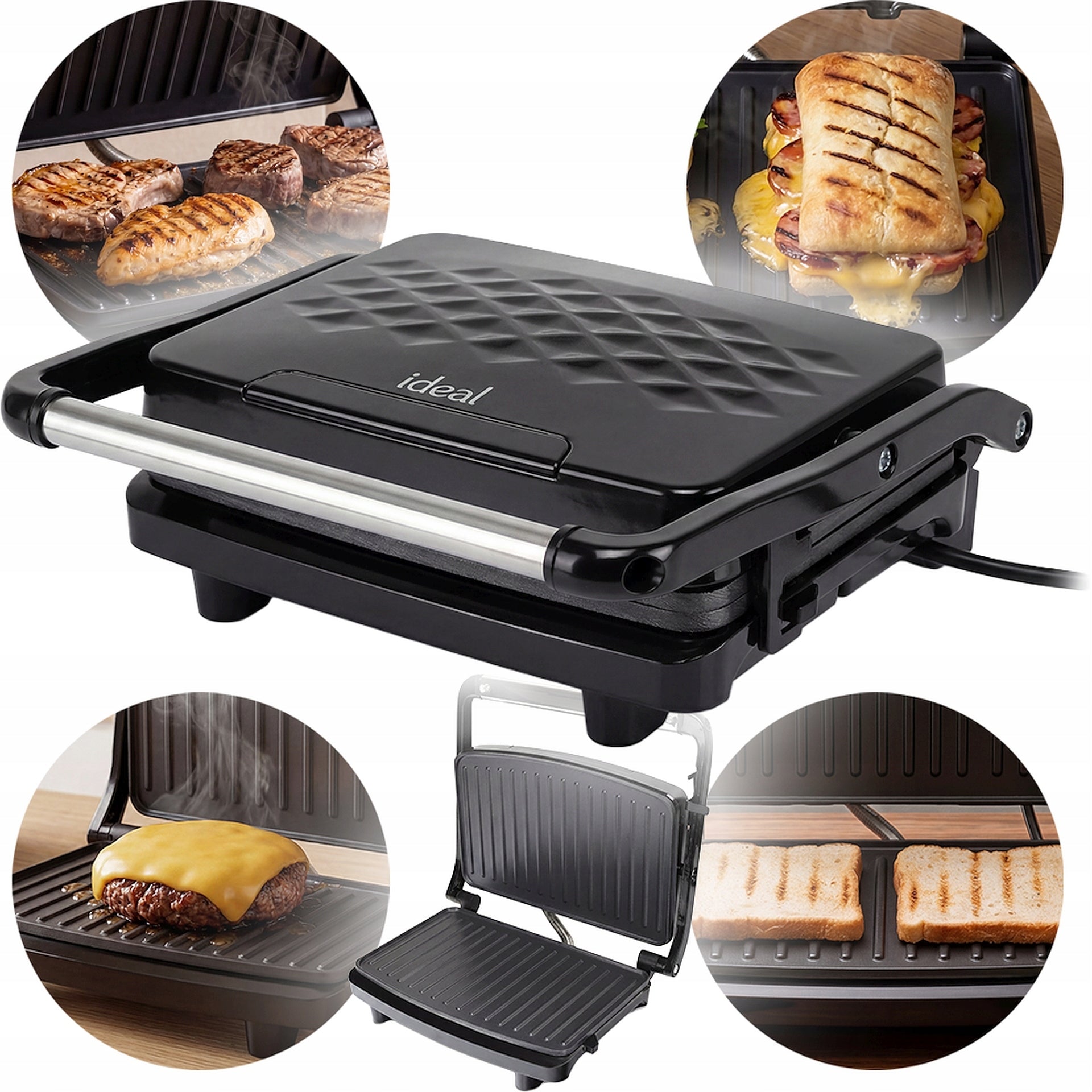 ELECTRIC GRILL CONTACT TOASTER FOR PANINI SANDWICHES STRONG 1600W