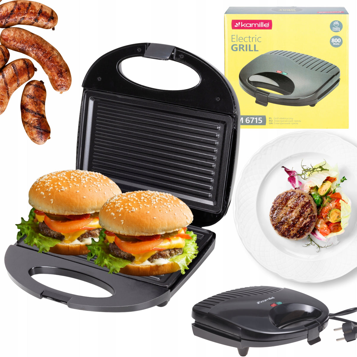 ELECTRIC GRILL FOLDING CONTACT SANDWICH TOASTER KAMILLE