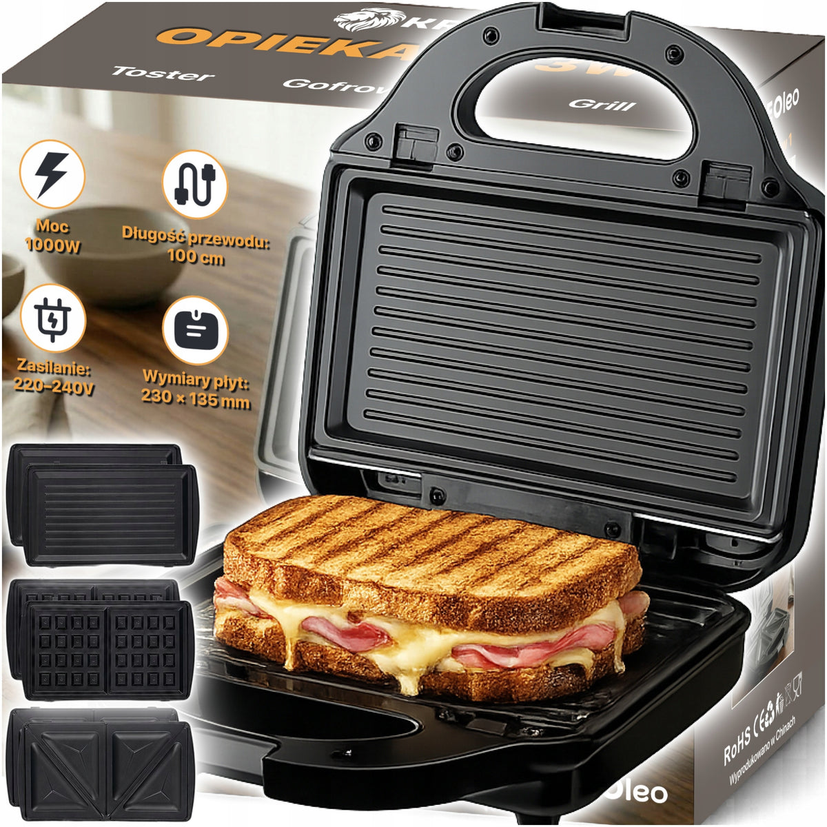 ELECTRIC GRILL ON PANINI GRILL TOASTER ELECTRIC WAFFLE IRON 3IN1 STRONG