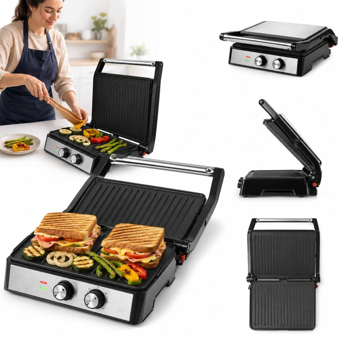 ELECTRIC GRILL POWERFUL 2500W FOLDING SANDWICH TOASTER AND PANINI TIMER