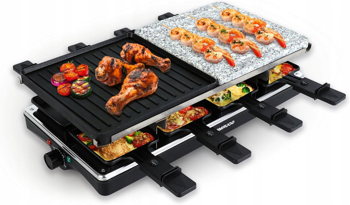 ELECTRIC GRILL RACLETTE LARGE STRONG 1400W PATENNETS SPATULAS 8 PEOPLE