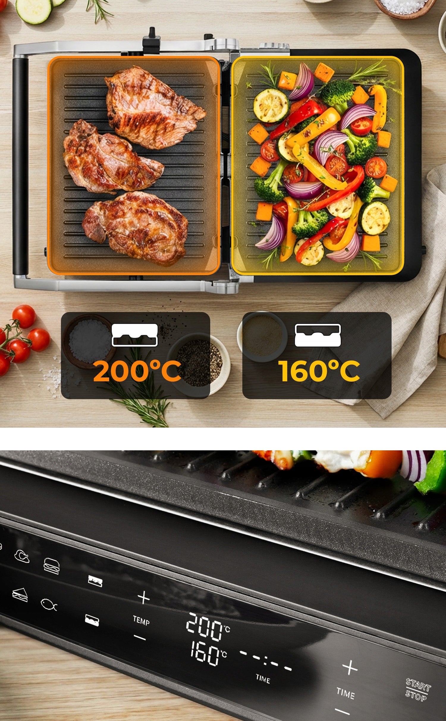 ELECTRIC GRILL TOASTER FOLDING 6 PROGRAMS 2 THERMOSTATS 2000W TIMER Power rating 2000 W