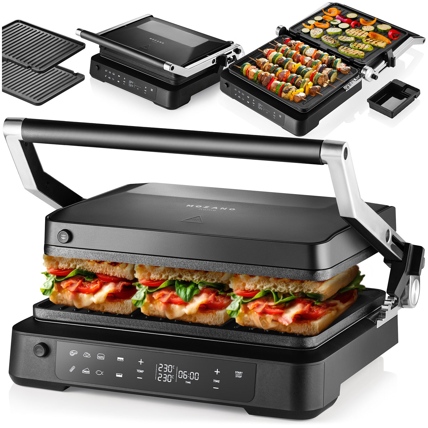 ELECTRIC GRILL TOASTER FOLDING 6 PROGRAMS 2 THERMOSTATS 2000W TIMER