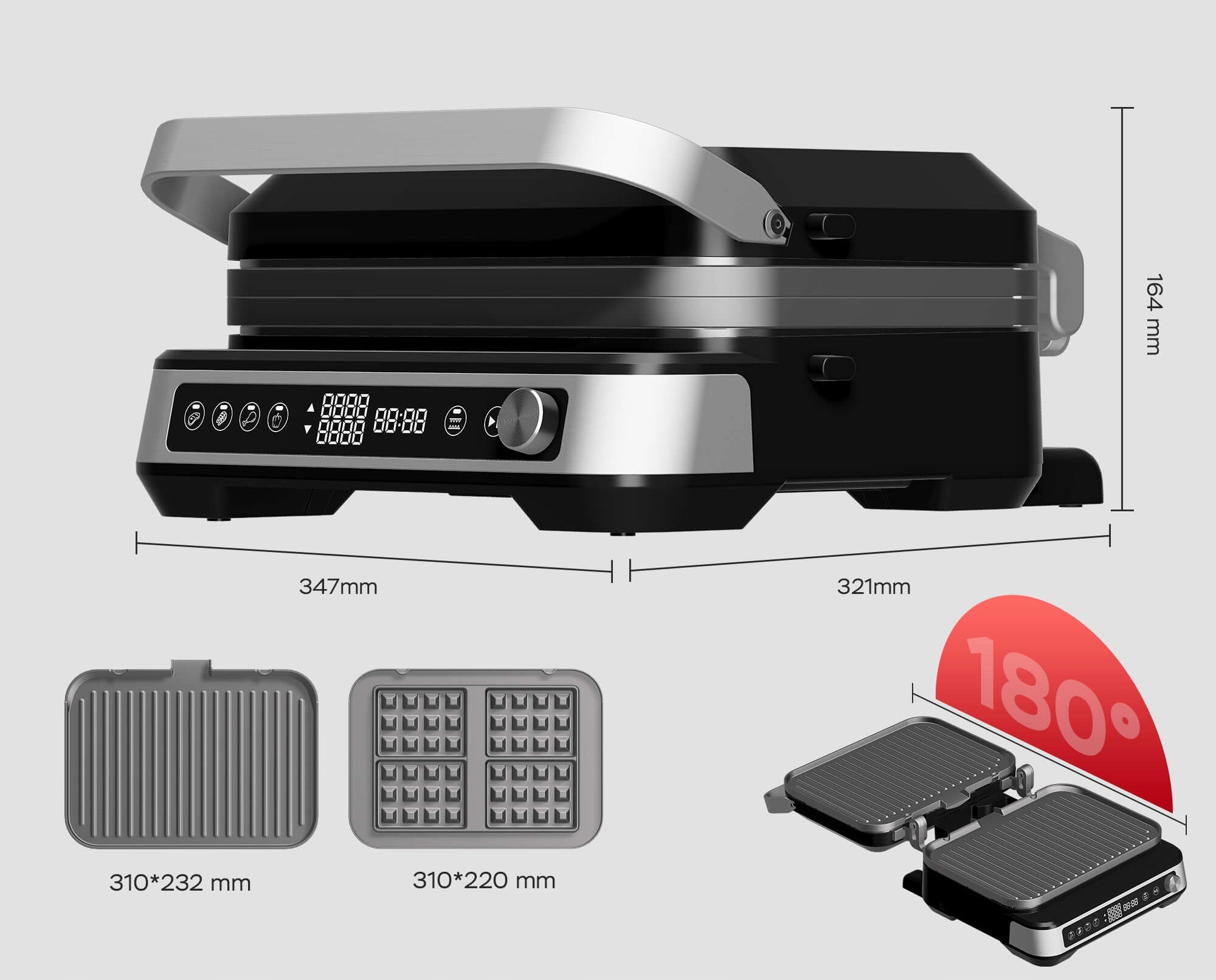 ELECTRIC GRILL & WAFFLE IRON 2000W 230°C FOLDING TOASTER PANINI EAN (GTIN) 4260563037479