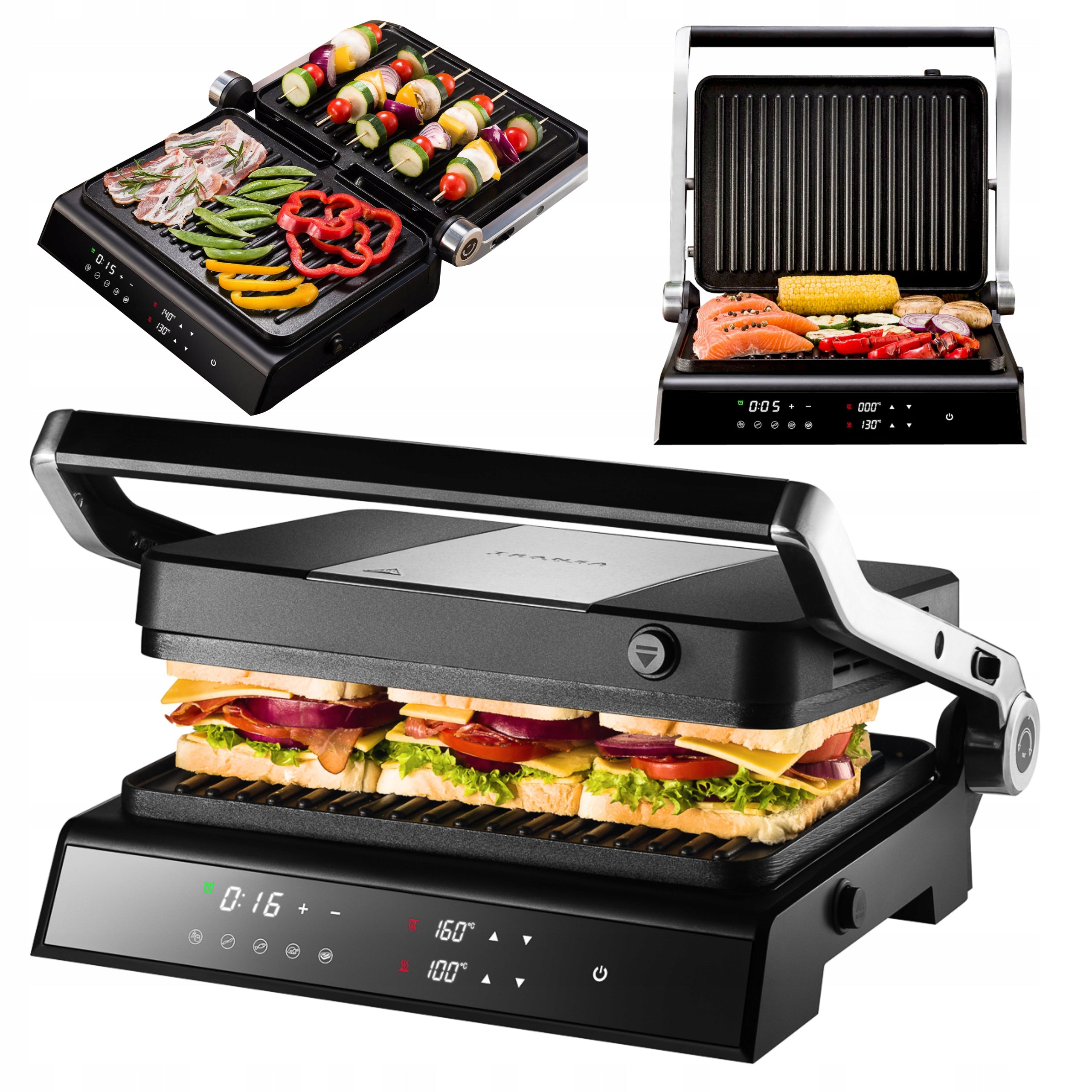ELECTRIC GRILL WITH TEMPERATURE CONTROL 5 PROGRAMS FOLDING LED 2200W