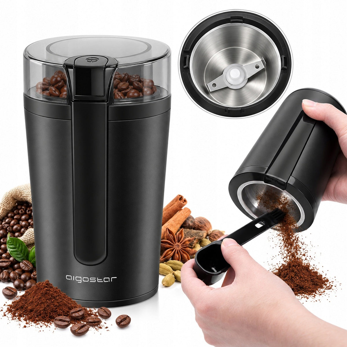 ELECTRIC GRINDER AIGOSTAR FOR COFFEE FOR HERBAL NUTS 200W black