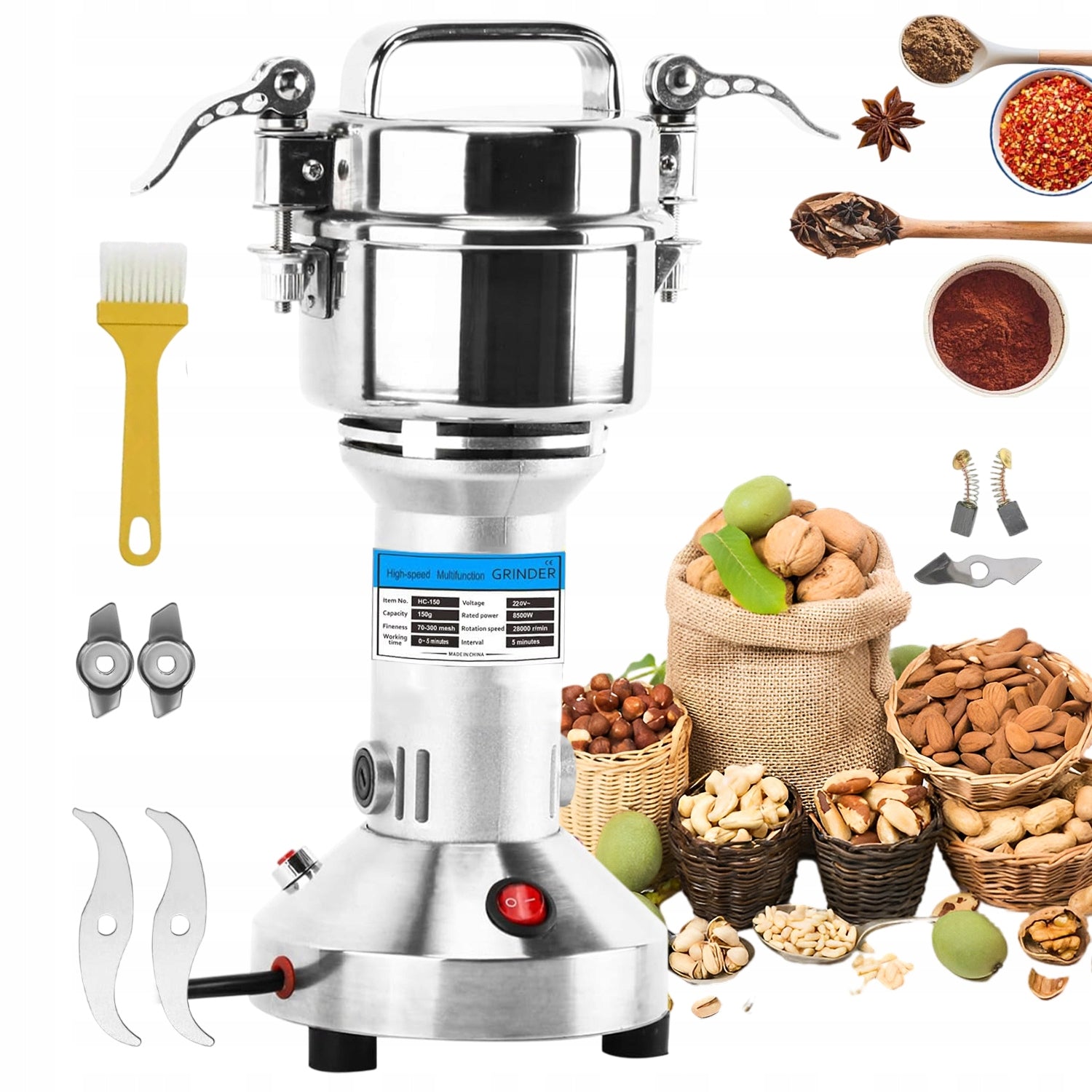 ELECTRIC GRINDER COFFEE BEAN GRINDER HERB NUTS 850IN 2IN1 STEEL