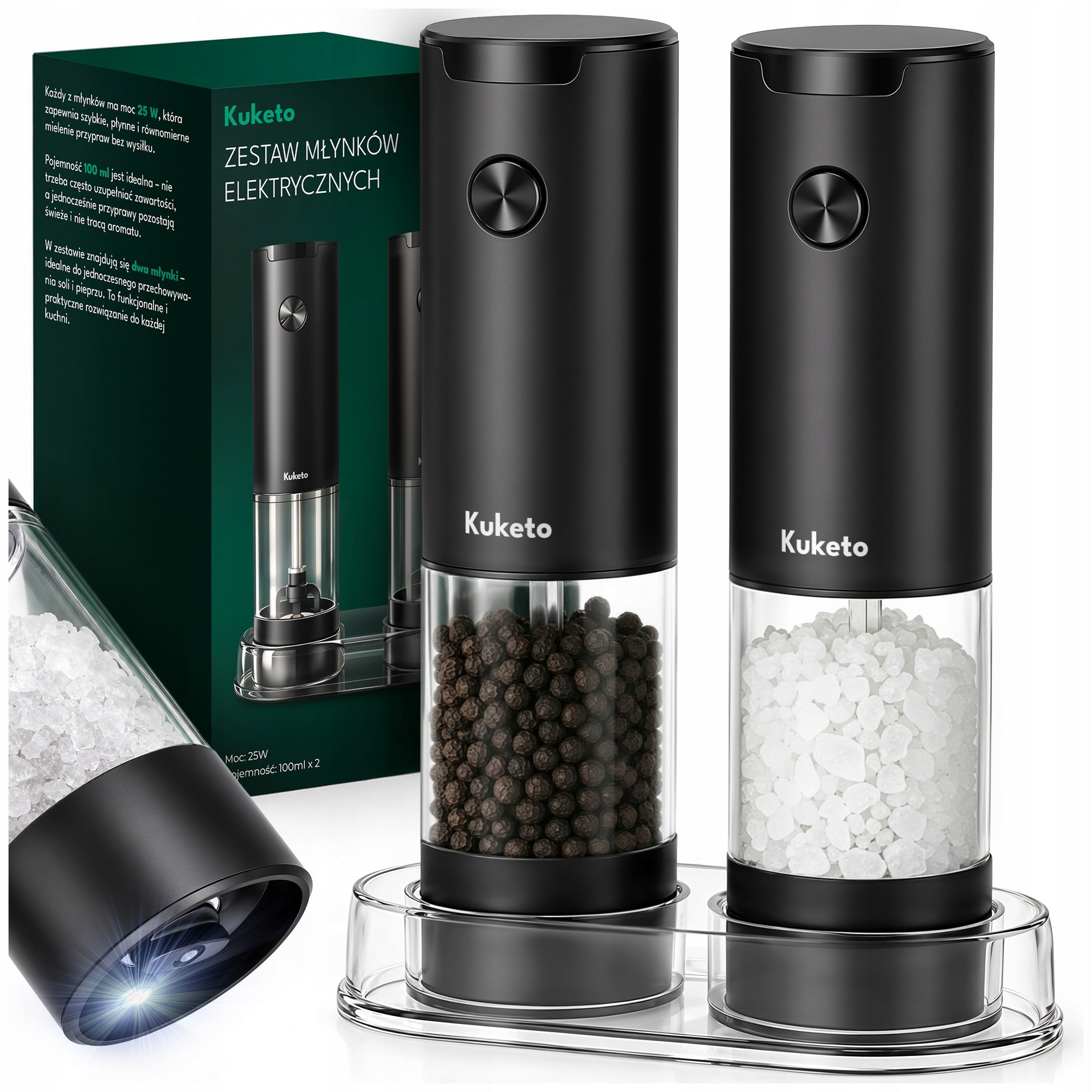 ELECTRIC GRINDER FOR PEPPER SALT spices CERAMIC adjustment SET x2