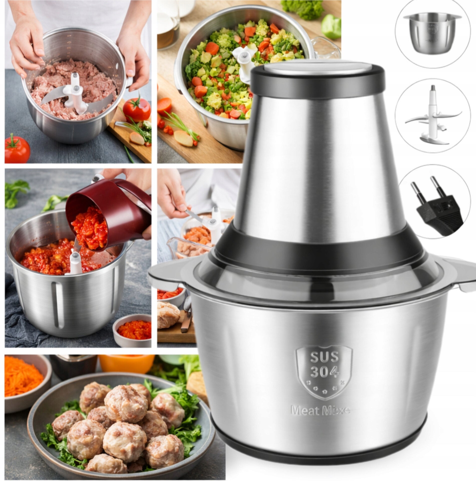 ELECTRIC GRINDER FOR VEGETABLE MEAT SHREDDER INCISOR 2L 1200W STEEL Packaging status original