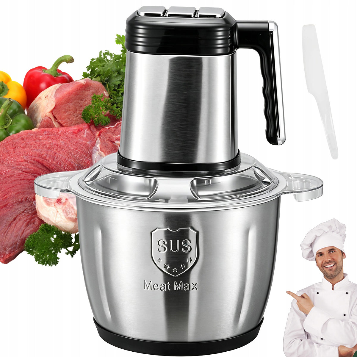 ELECTRIC GRINDER FOR VEGETABLE MEAT SHREDDER INCISOR 3L STEEL 300W