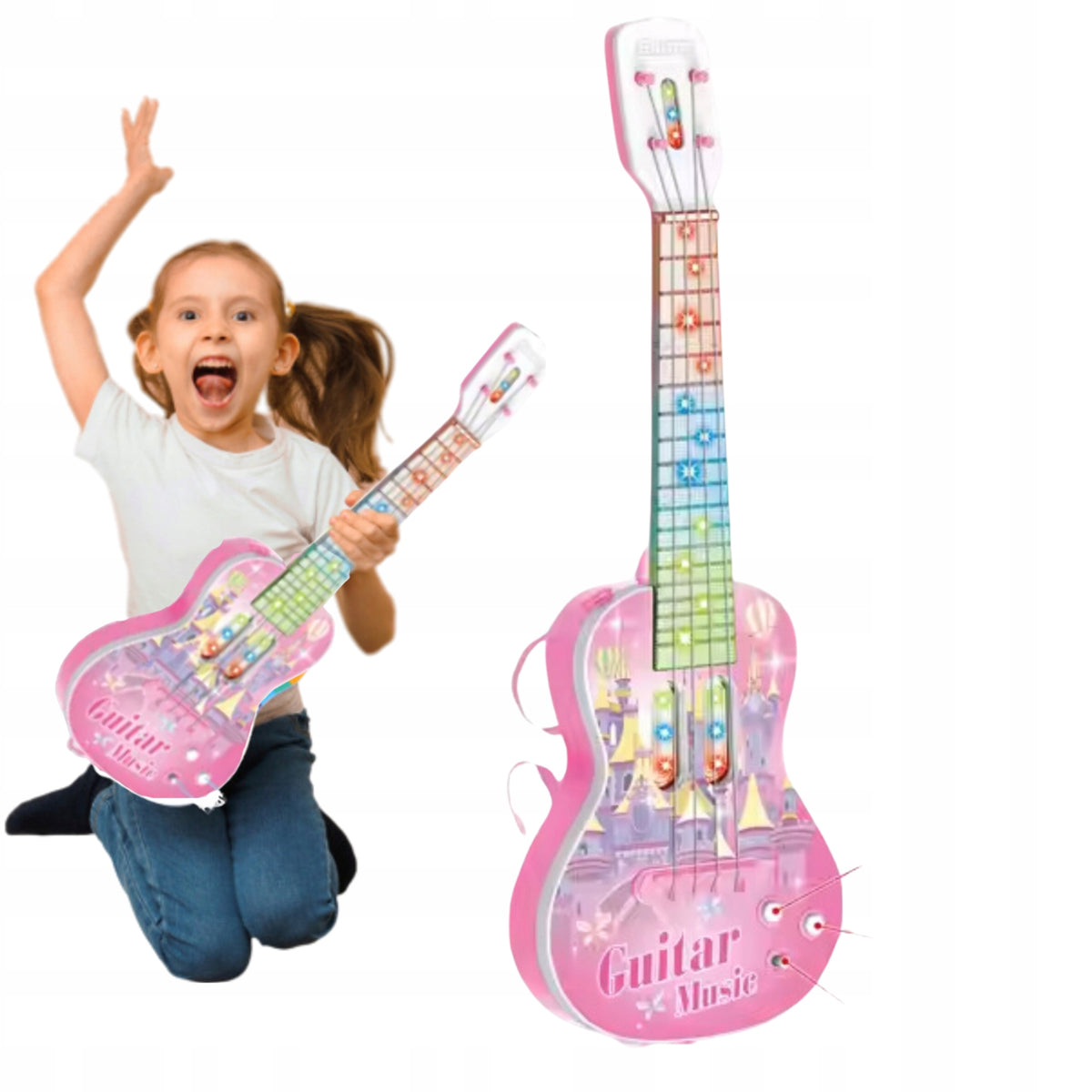 ELECTRIC GUITAR INTERACTIVE FOR KIDS LIGHT SOUND PINK MUSIC Packaging status original