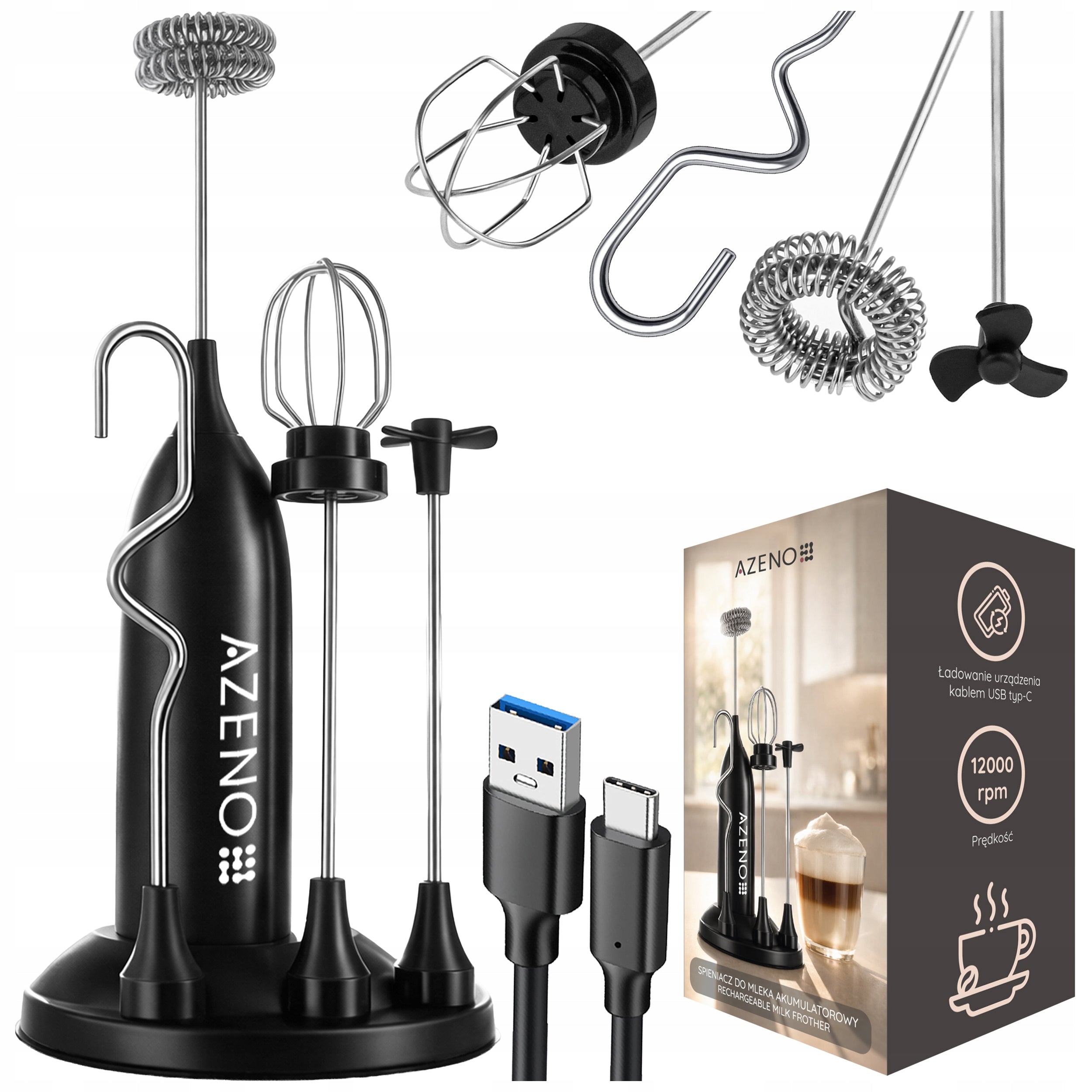 ELECTRIC HANDHELD MILK FROTHER 4IN1 MINI USB COFFEE MILK BEATER
