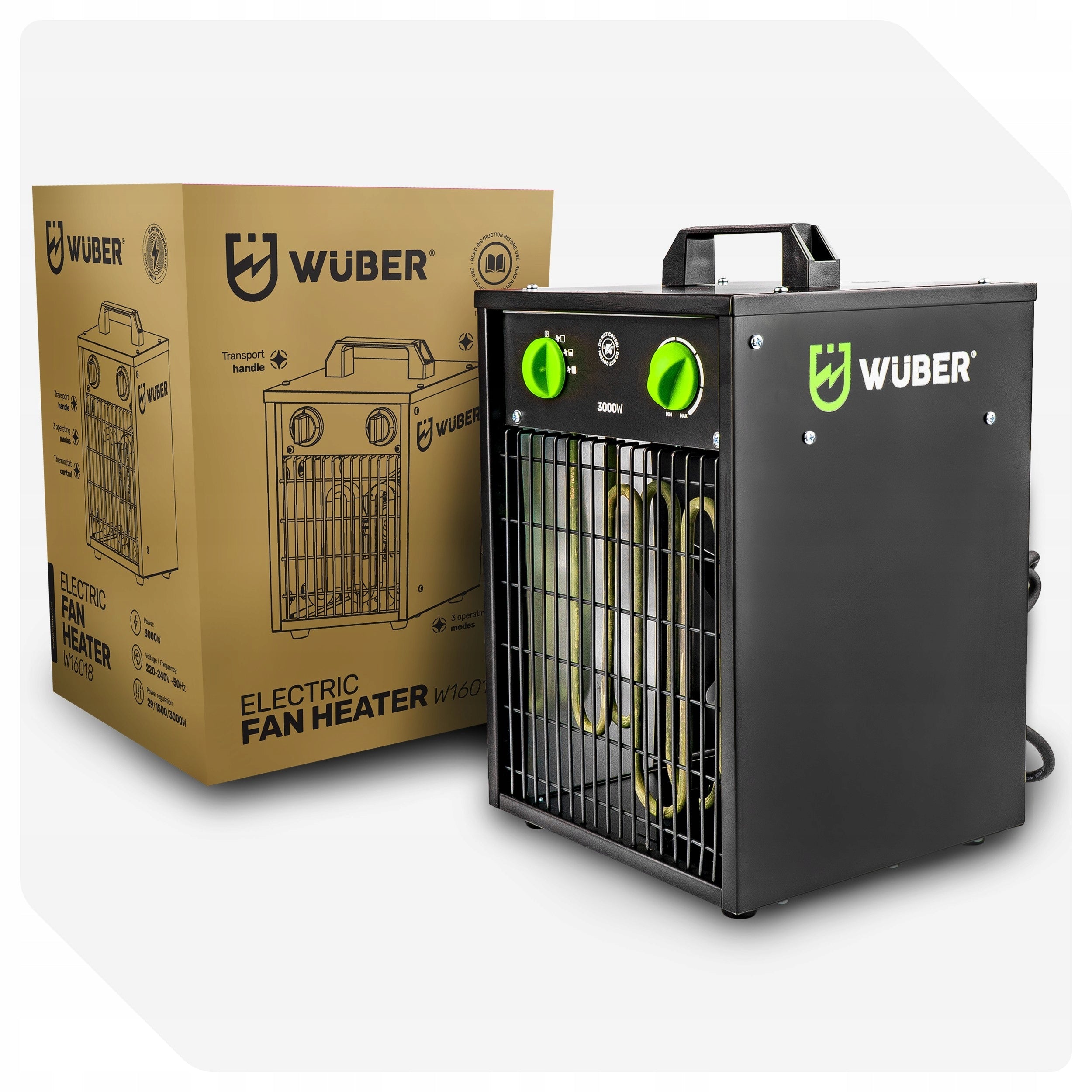 ELECTRIC HEATER 3KW POWERFUL BLOWER APRON THERMOSTAT HEATER 3000W Manufacturer code W16018 nagrzewnica WUBER