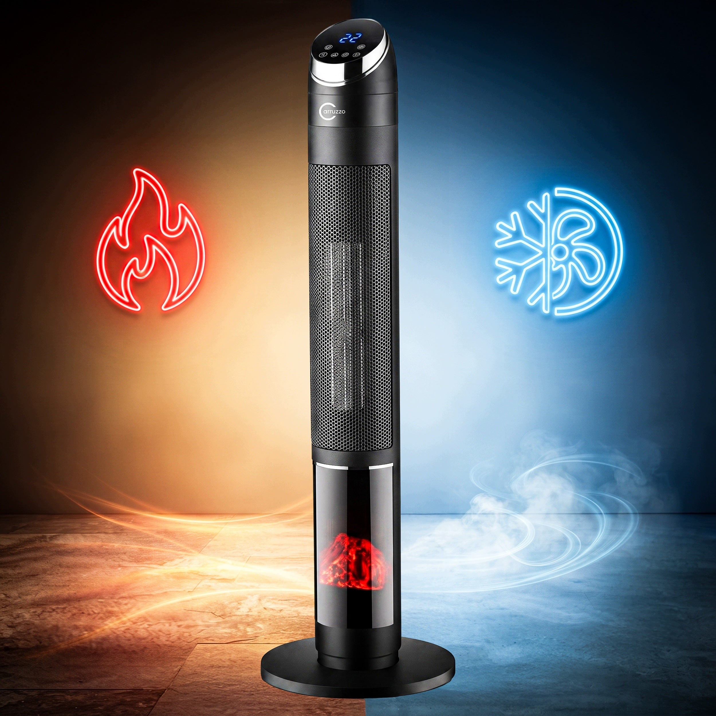ELECTRIC HEATER COlumn FAN 2000W CERAMIC WITH FIREPLACE Packaging status original