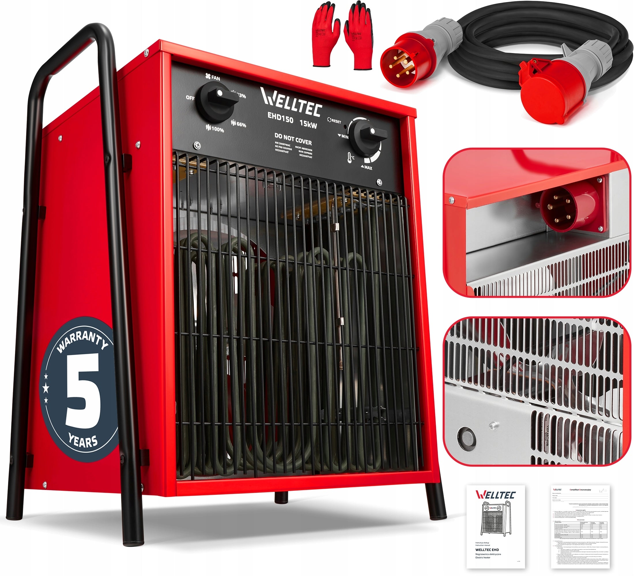 ELECTRIC HEATER WELLTEC EHD150 | BLOWER | 15kW | 2245 m³/h +CABLE