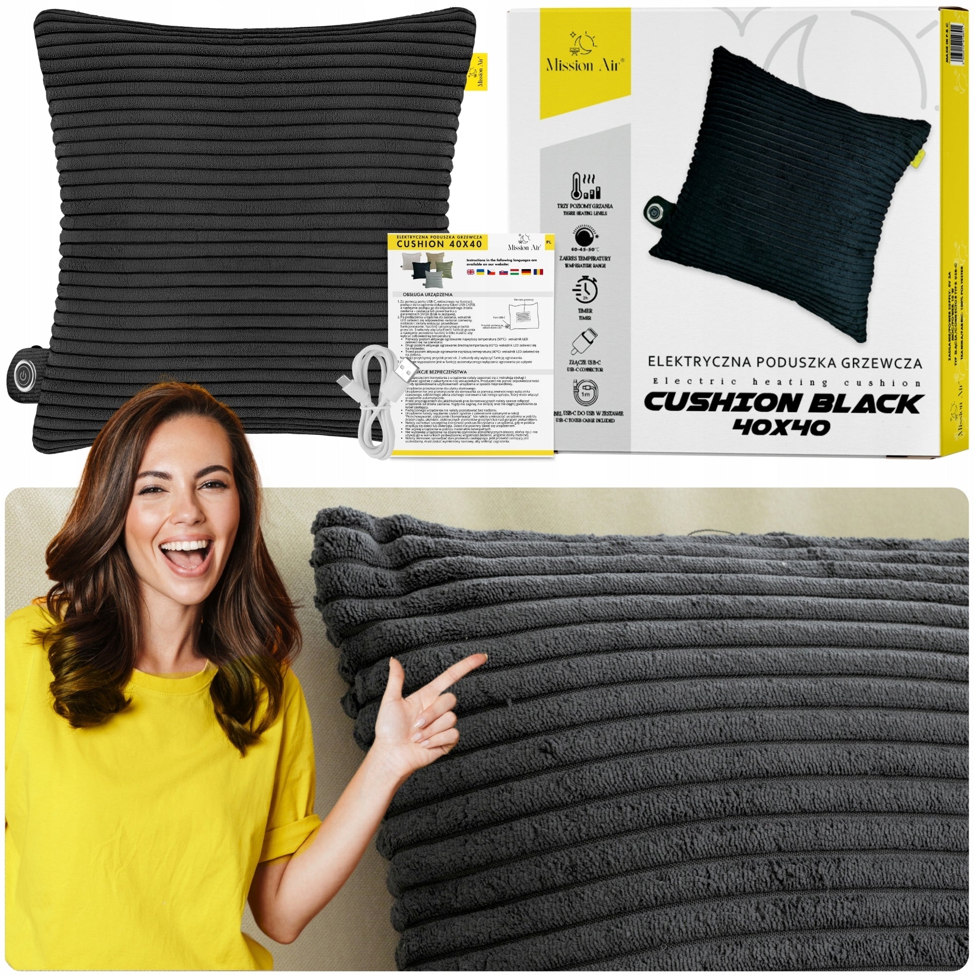 ELECTRIC HEATING CUSHION 40X40 USB-C 3 levels of heating