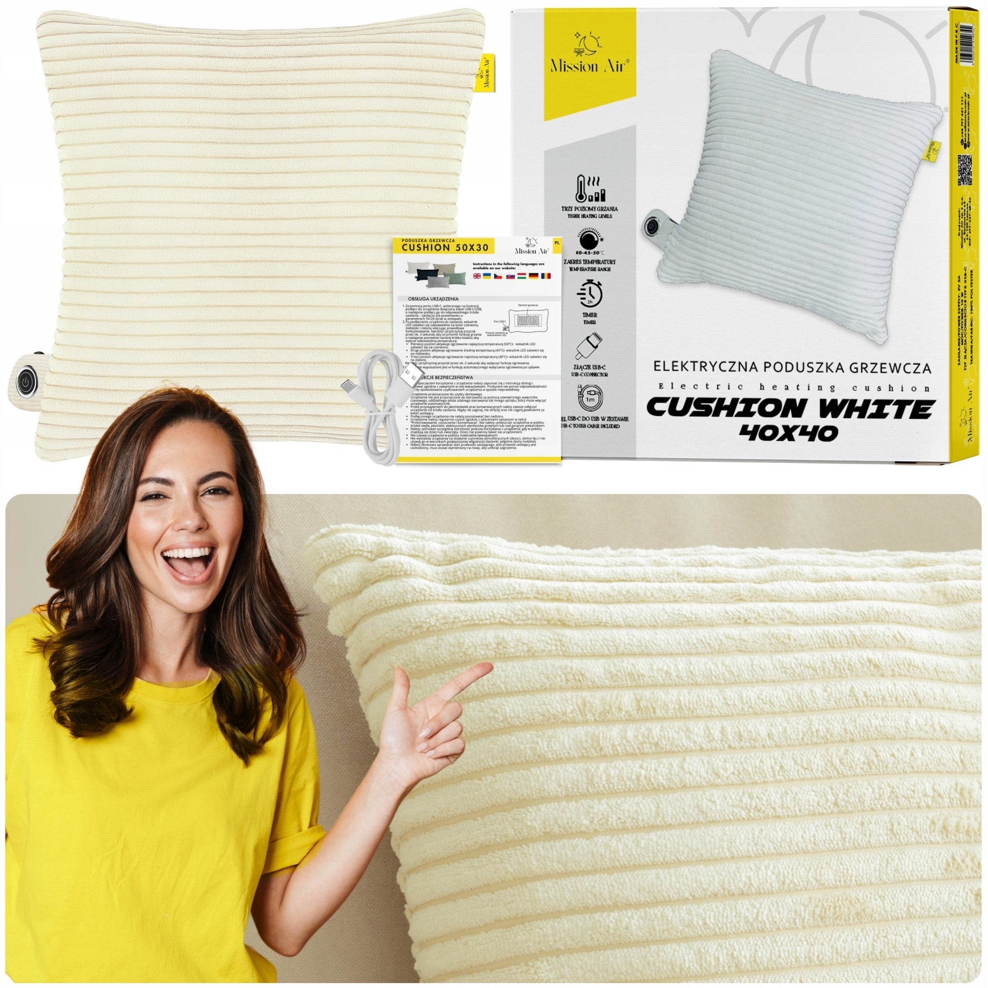 ELECTRIC HEATING CUSHION 40X40 USB-C 3 levels of heating