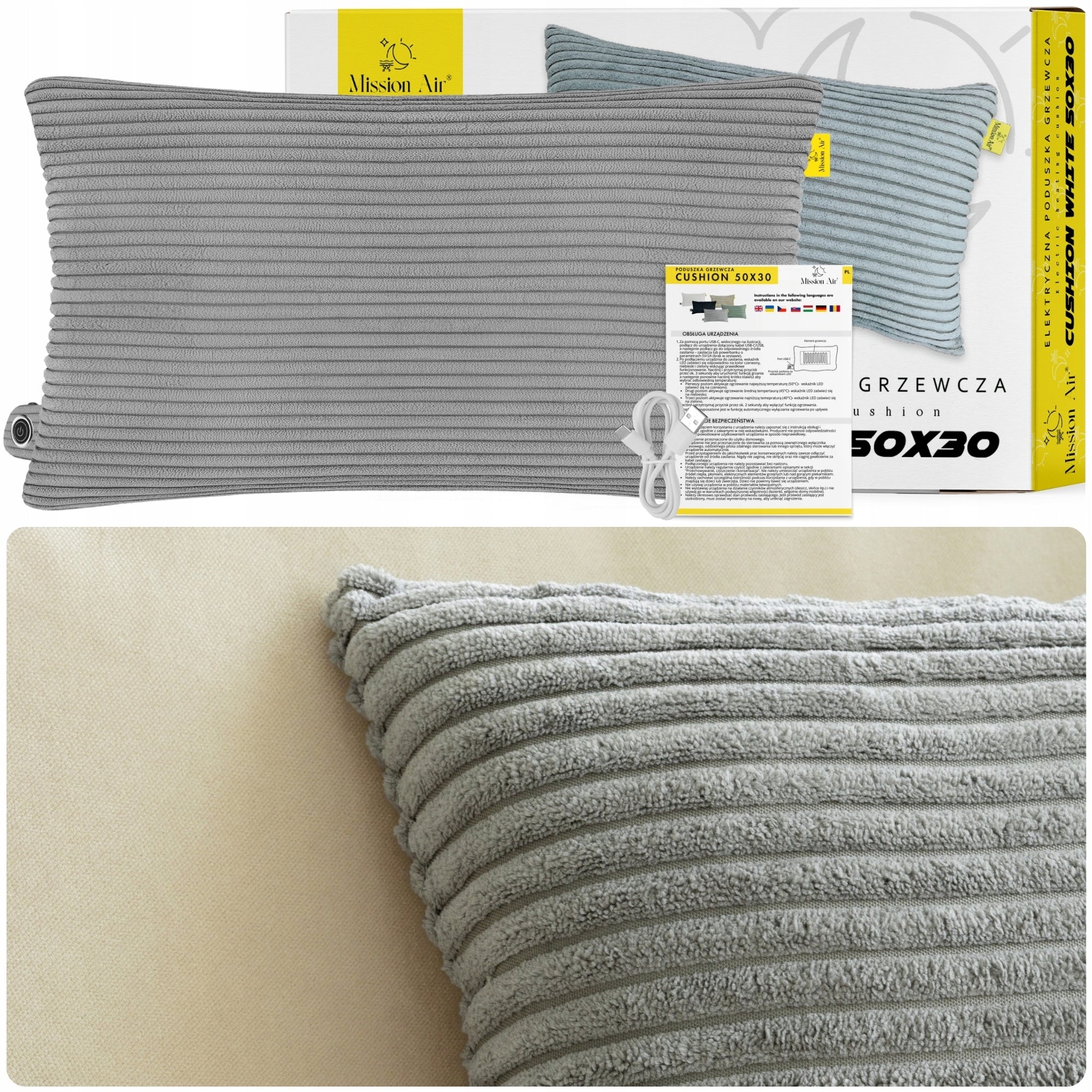 ELECTRIC HEATING CUSHION 50X30cm USB-C 3 levels of heating