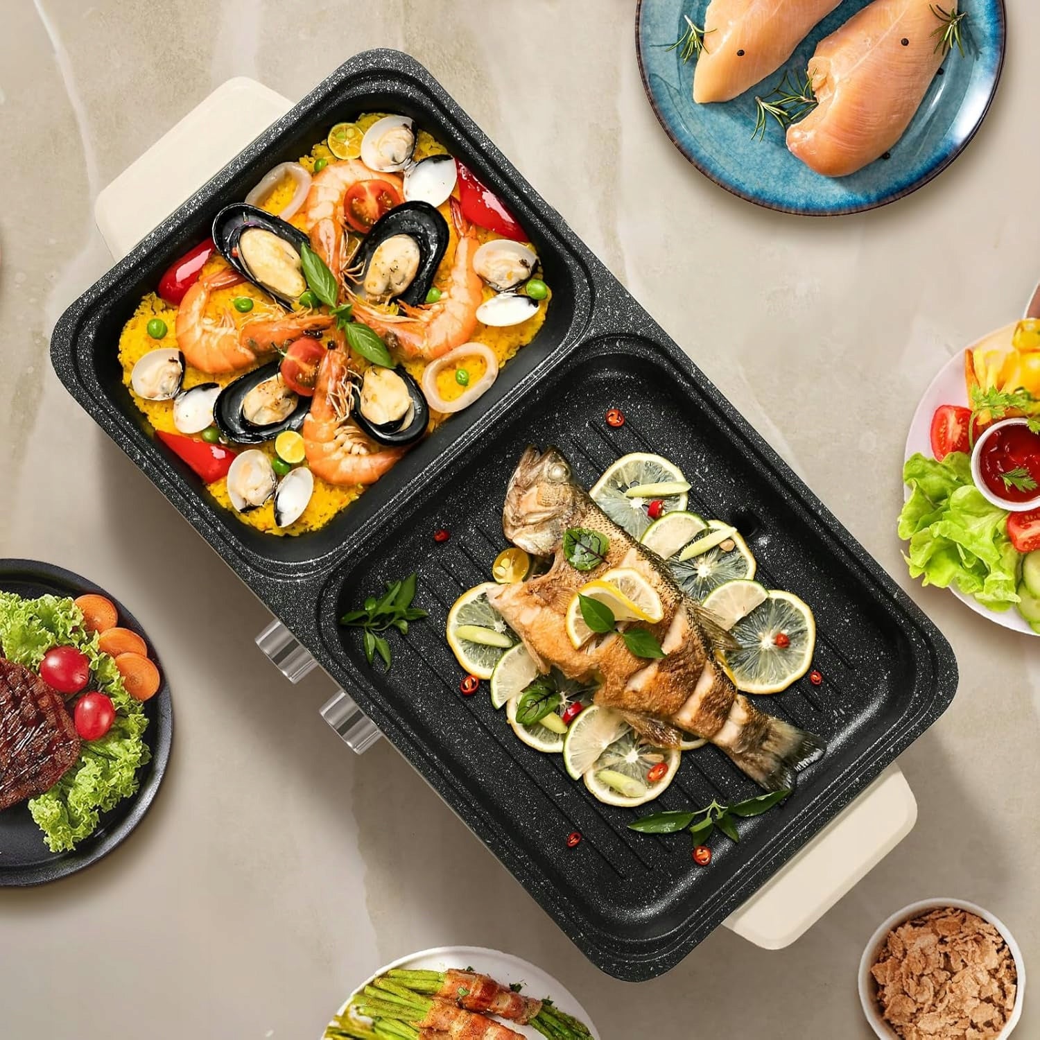 ELECTRIC HOT POT TABLE GRILL 2IN1 BBQ SMOKE FREE 1500W Manufacturer code 5905328175285