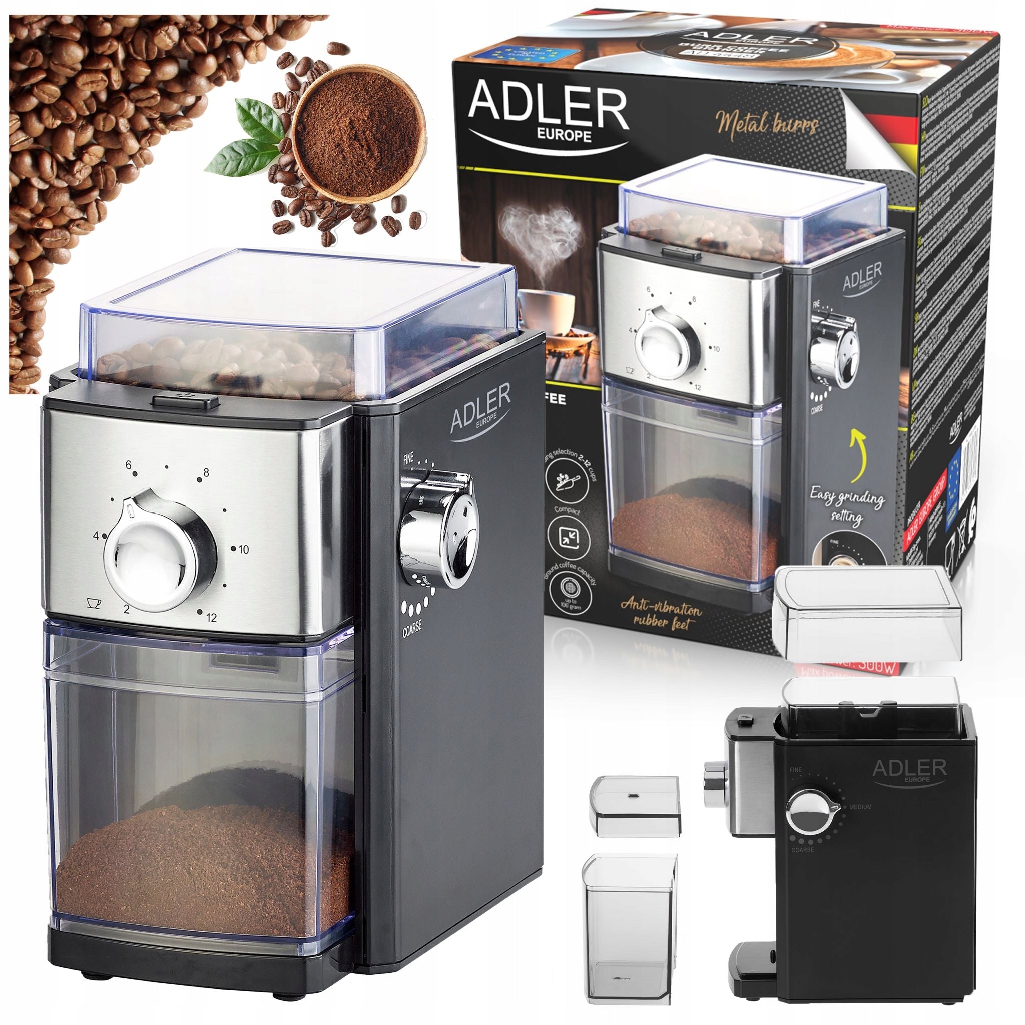 ELECTRIC INCANDESCENT GRINDER FOR COFFEE GRINDING ADJUSTABLE EFFICIENT POWERFUL 300W