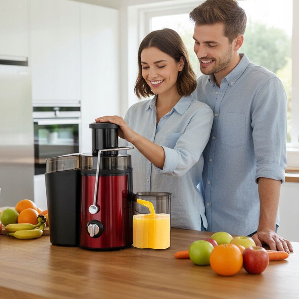 ELECTRIC JUICER WITH SAFETY LOCK FOR SAFE USE Dominant color red