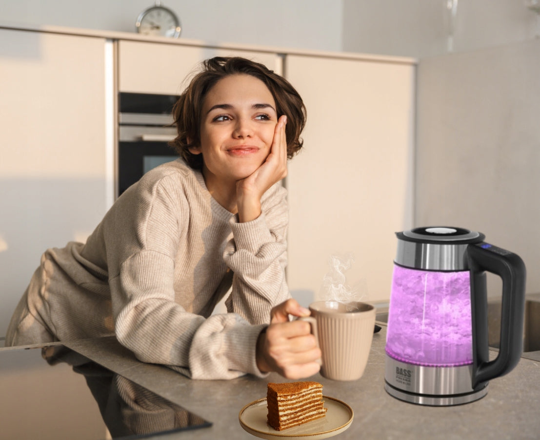ELECTRIC KETTLE 1,7L 2200W REG TEMP 40-100°C GLASS WIRELESS LED Brand Bass