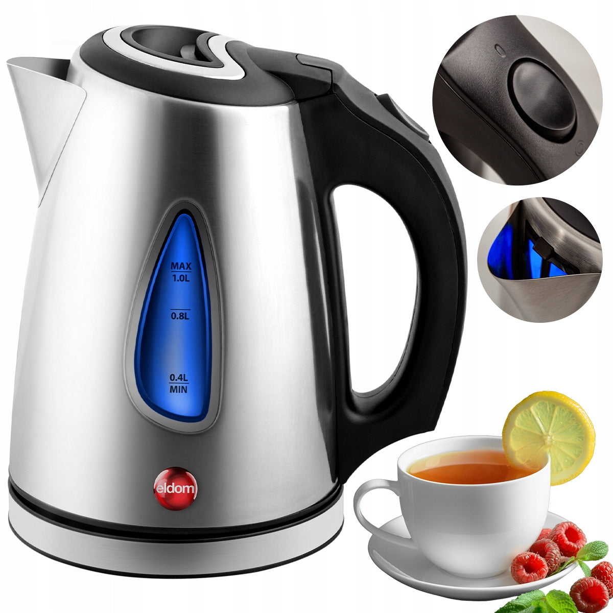 ELECTRIC KETTLE 1L STEEL LED 1500W SMALL TOURIST CS10 ELDOM