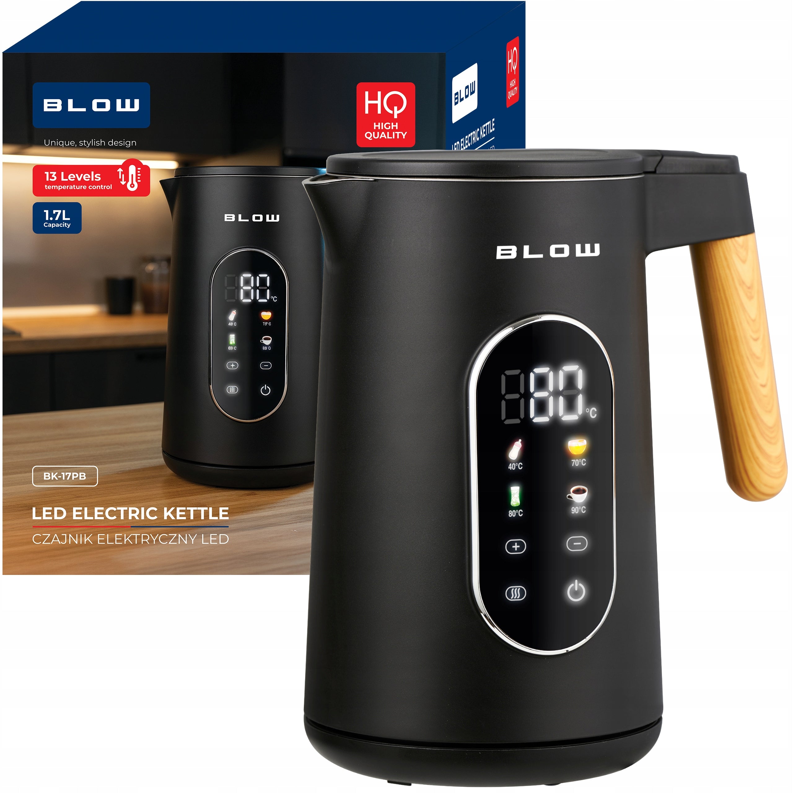 ELECTRIC KETTLE BLACK 2500W 1,7L WIRELESS TEMPERATURE CONTROL