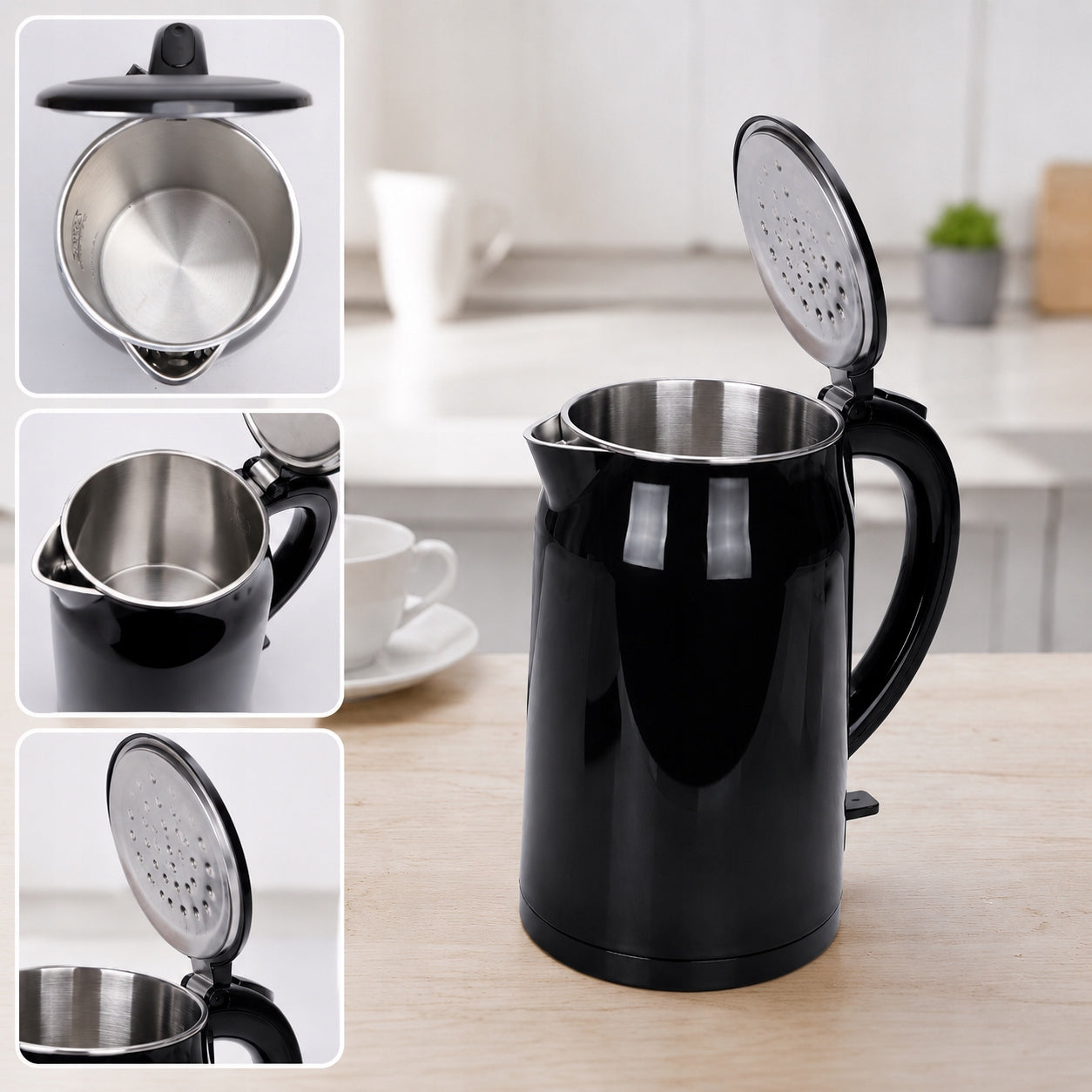 ELECTRIC KETTLE CORDLESS STRONG 2200W BLACK STEEL 1,5 L Brand Taylor Swoden