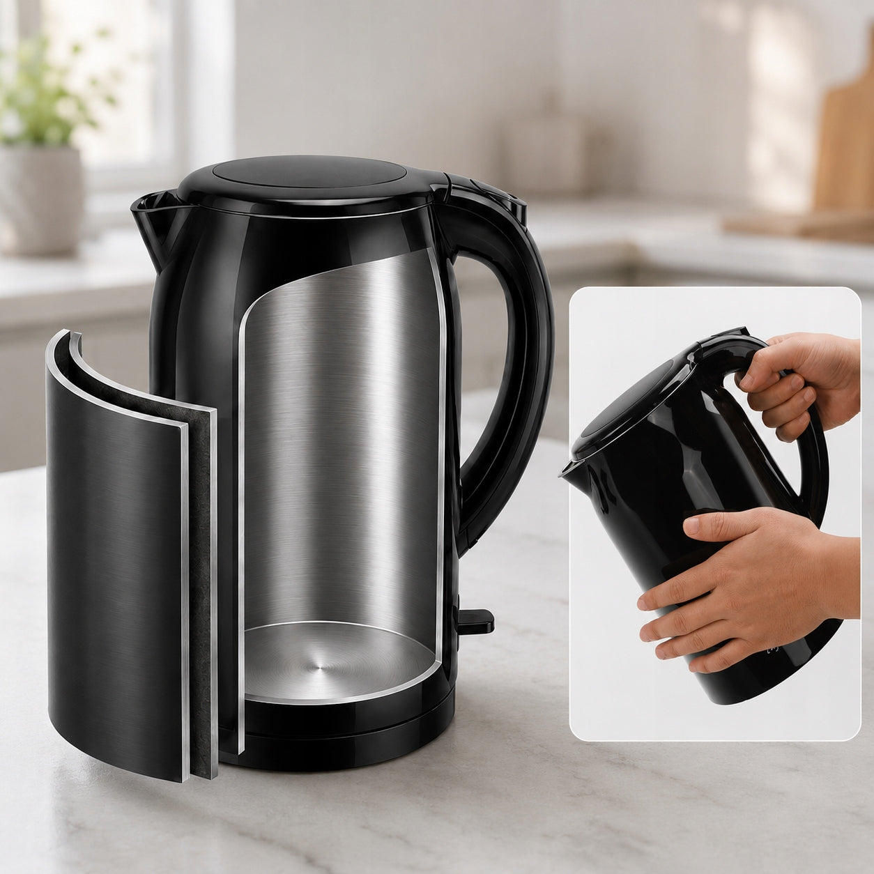 ELECTRIC KETTLE CORDLESS STRONG 2200W BLACK STEEL 1,5 L Manufacturer code B30203J4T