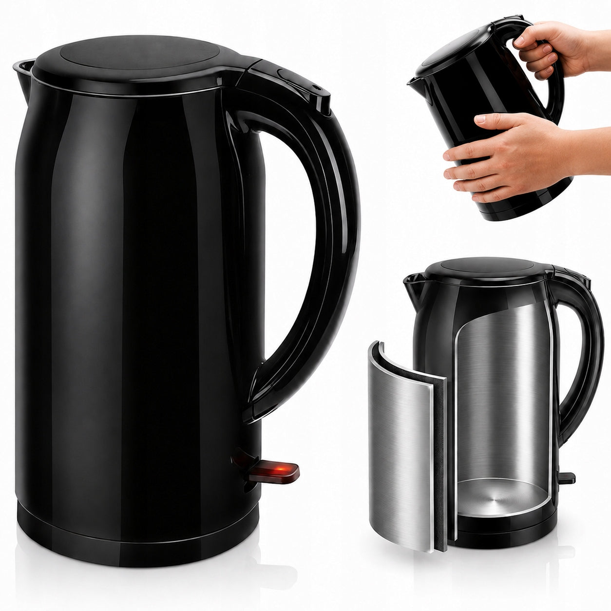 ELECTRIC KETTLE CORDLESS STRONG 2200W BLACK STEEL 1,5 L
