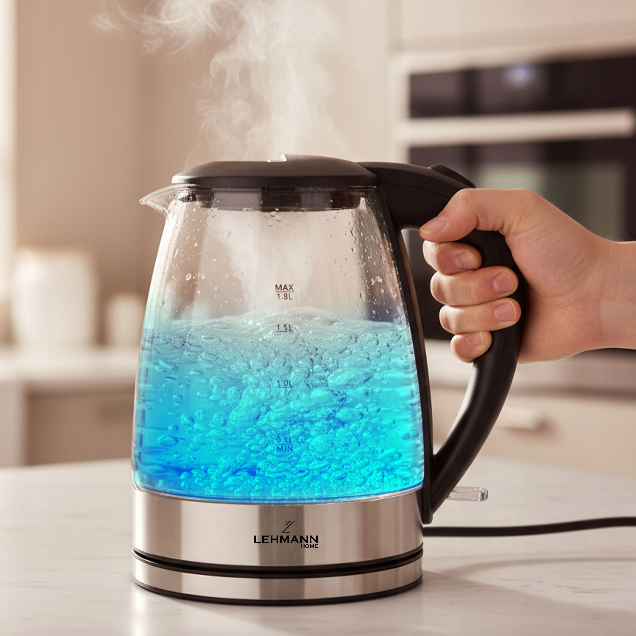 ELECTRIC KETTLE GLASS WIRELESS BACKLIT WITH LED 2L QUIET 2200W Packaging status original