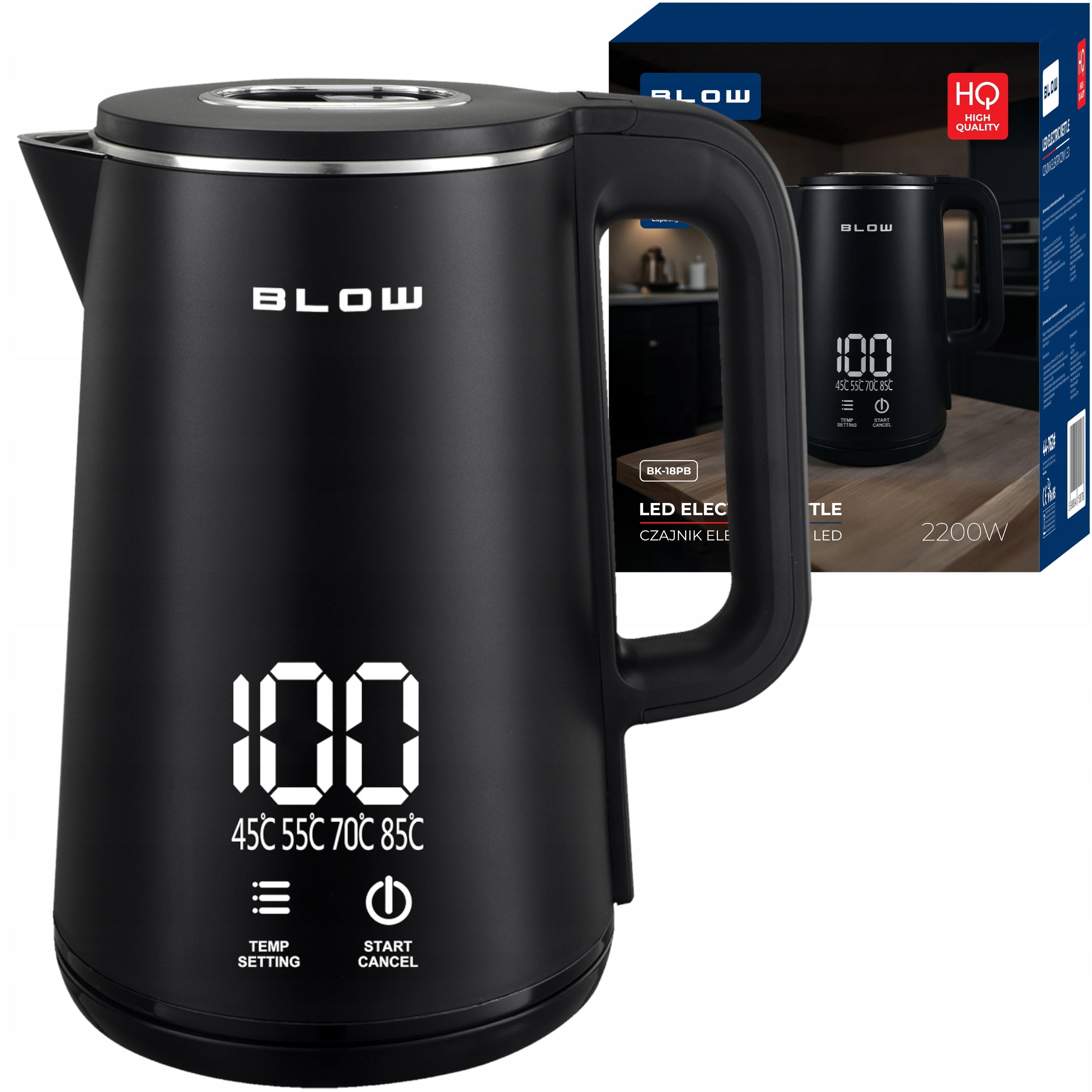 ELECTRIC KETTLE TEMPERATURE CONTROL 2200W LED WIRELESS BLACK