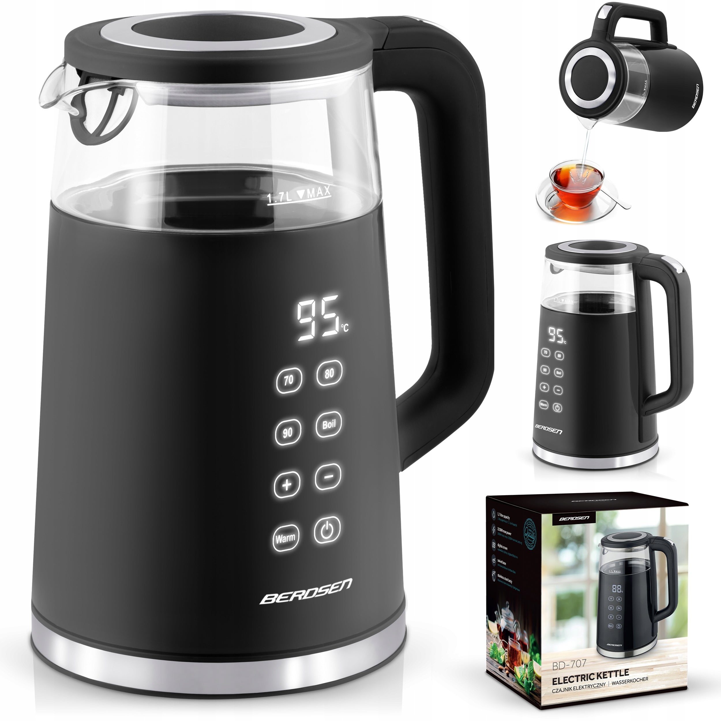 ELECTRIC KETTLE TEMPERATURE CONTROL 2200W TOUCH PANEL 1,7L BERDSEN