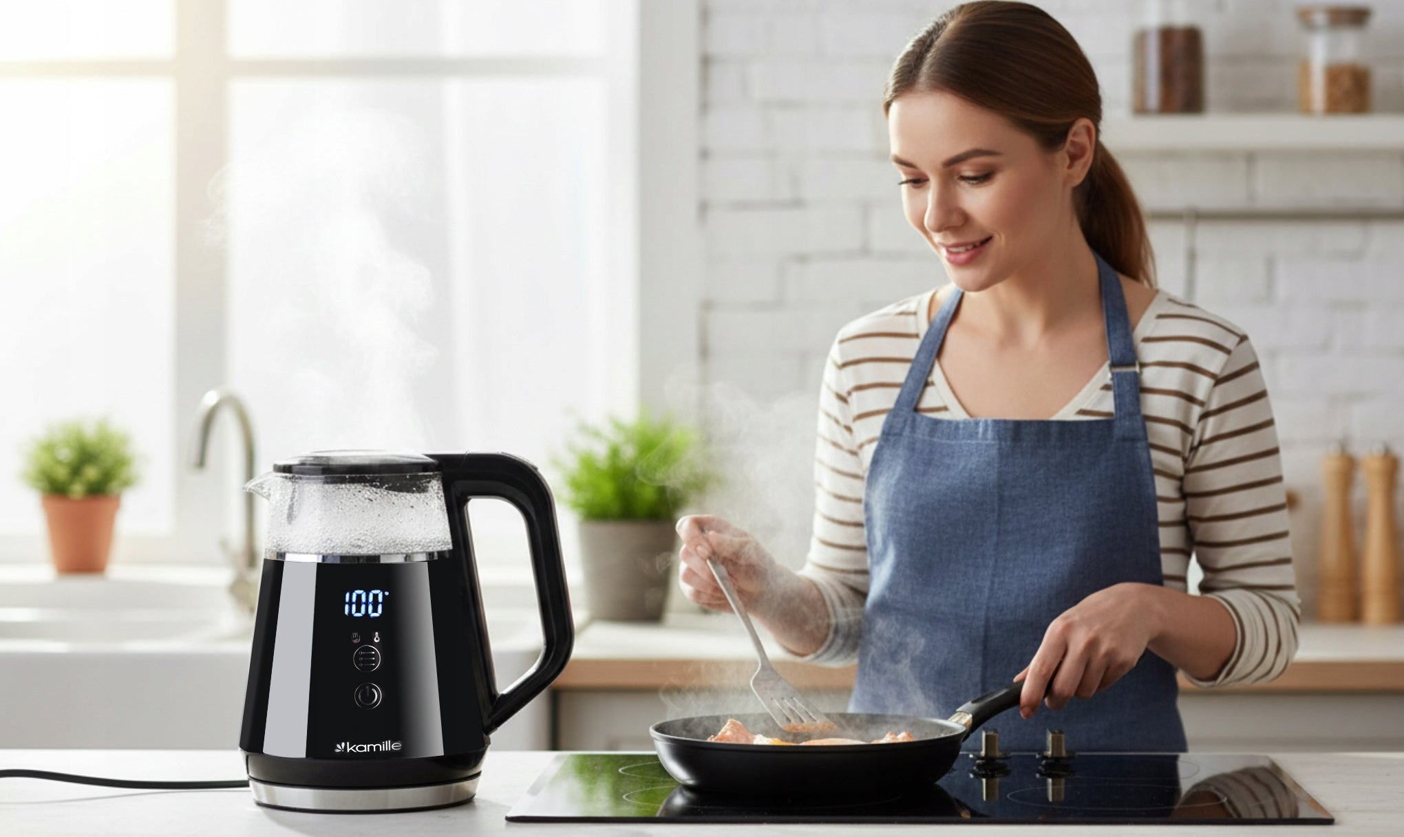 ELECTRIC KETTLE TEMPERATURE CONTROL TOUCH PANEL 1,0L 1100W KAMILLE Packaging status original