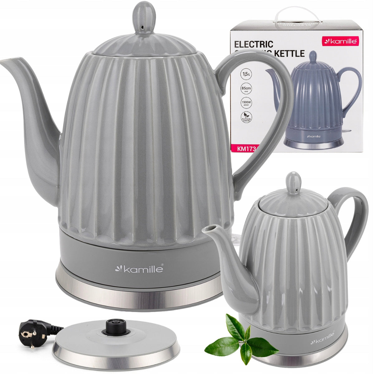 ELECTRIC KETTLE WIRELESS CERAMIC KAMILLE 1200 W 1,5 L grey