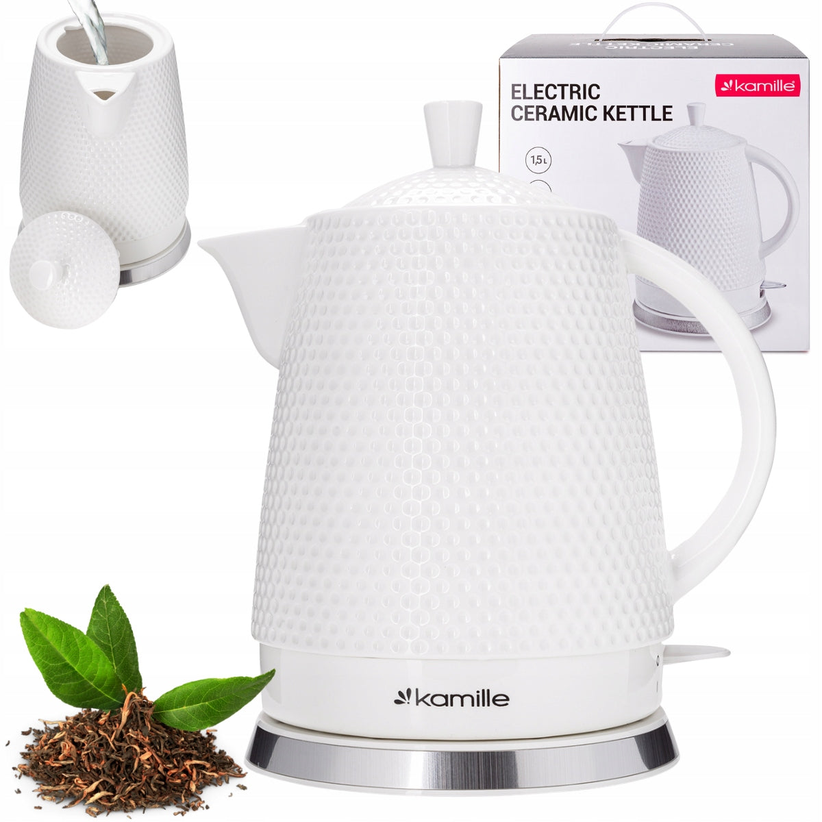 ELECTRIC KETTLE WIRELESS CERAMIC KAMILLE 1200 W 1,5 L white