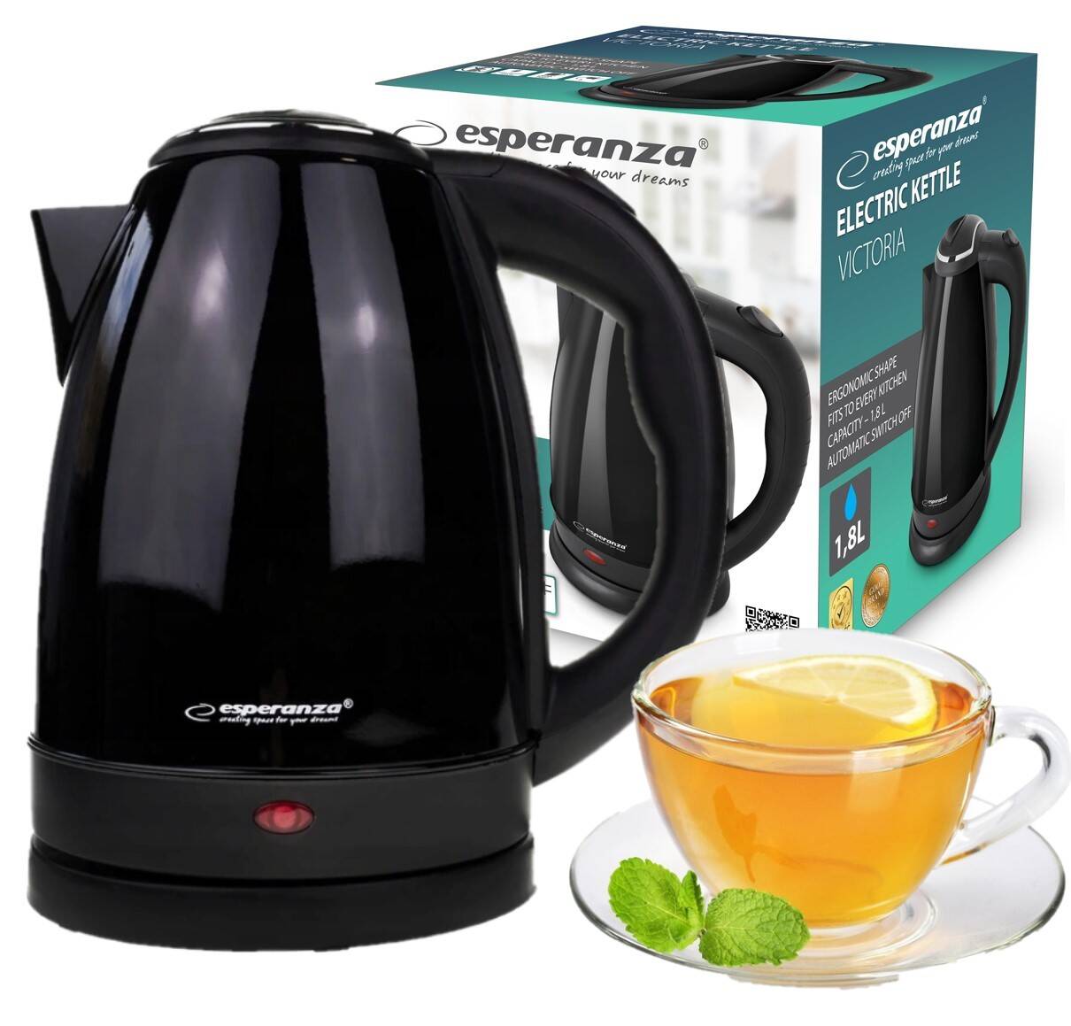 ELECTRIC KETTLE WIRELESS QUIET STAINLESS STEEL ESPERANZA 1.8L Packaging status original