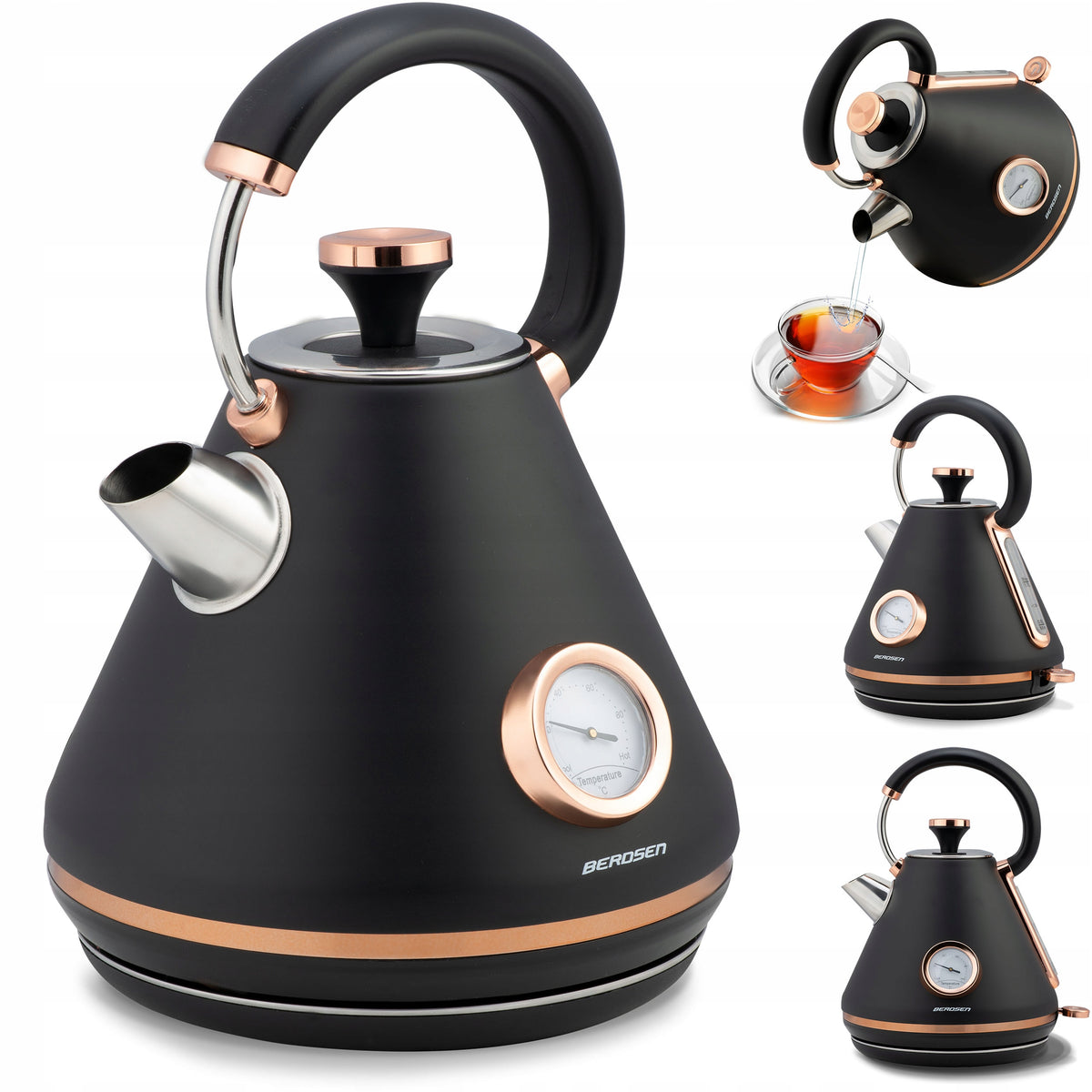 ELECTRIC KETTLE WIRELESS RETRO PYRAMID 1,7L TEMPERATURE INDICATOR