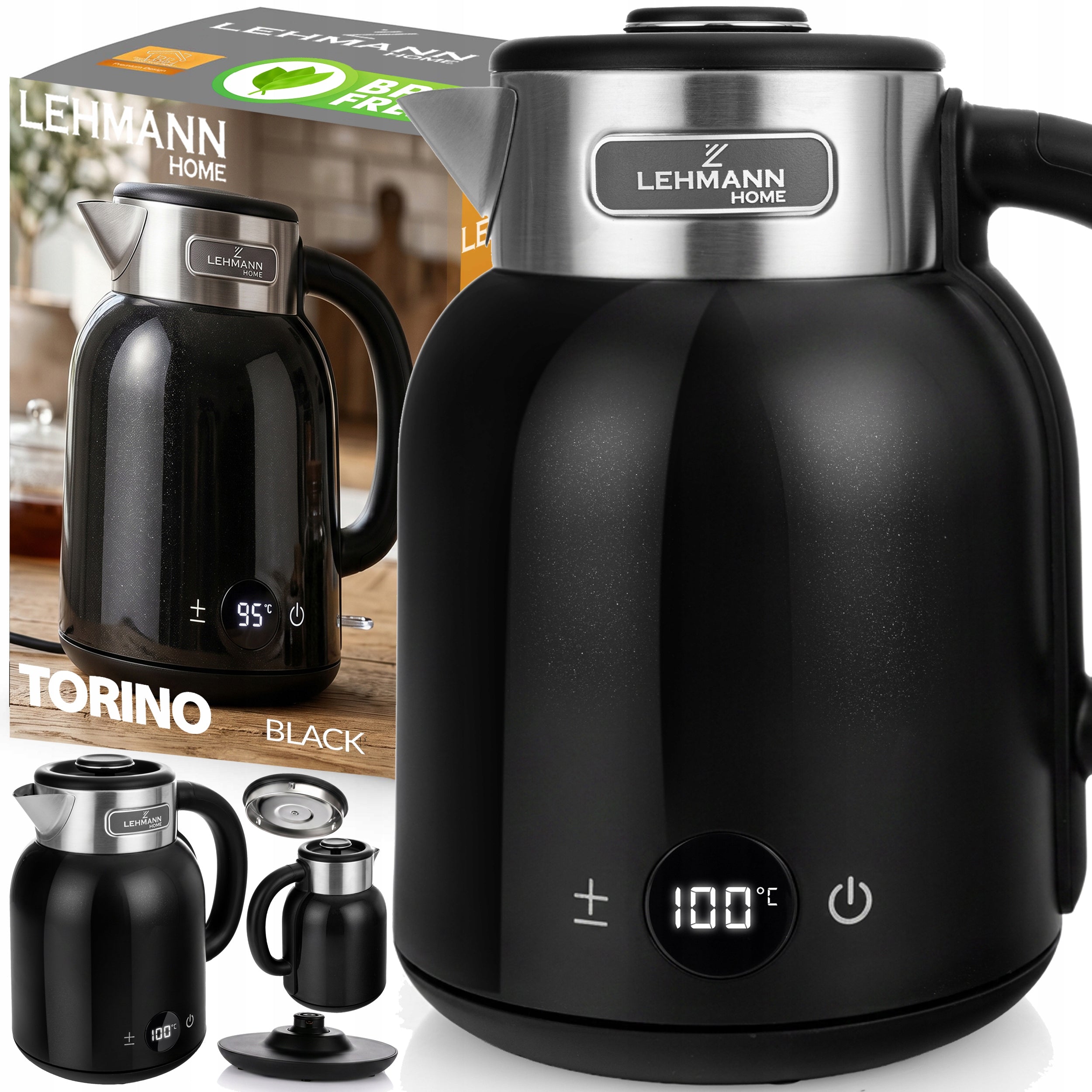 ELECTRIC KETTLE WIRELESS STEEL RETRO SOUND BLACK 2200W 1,5L