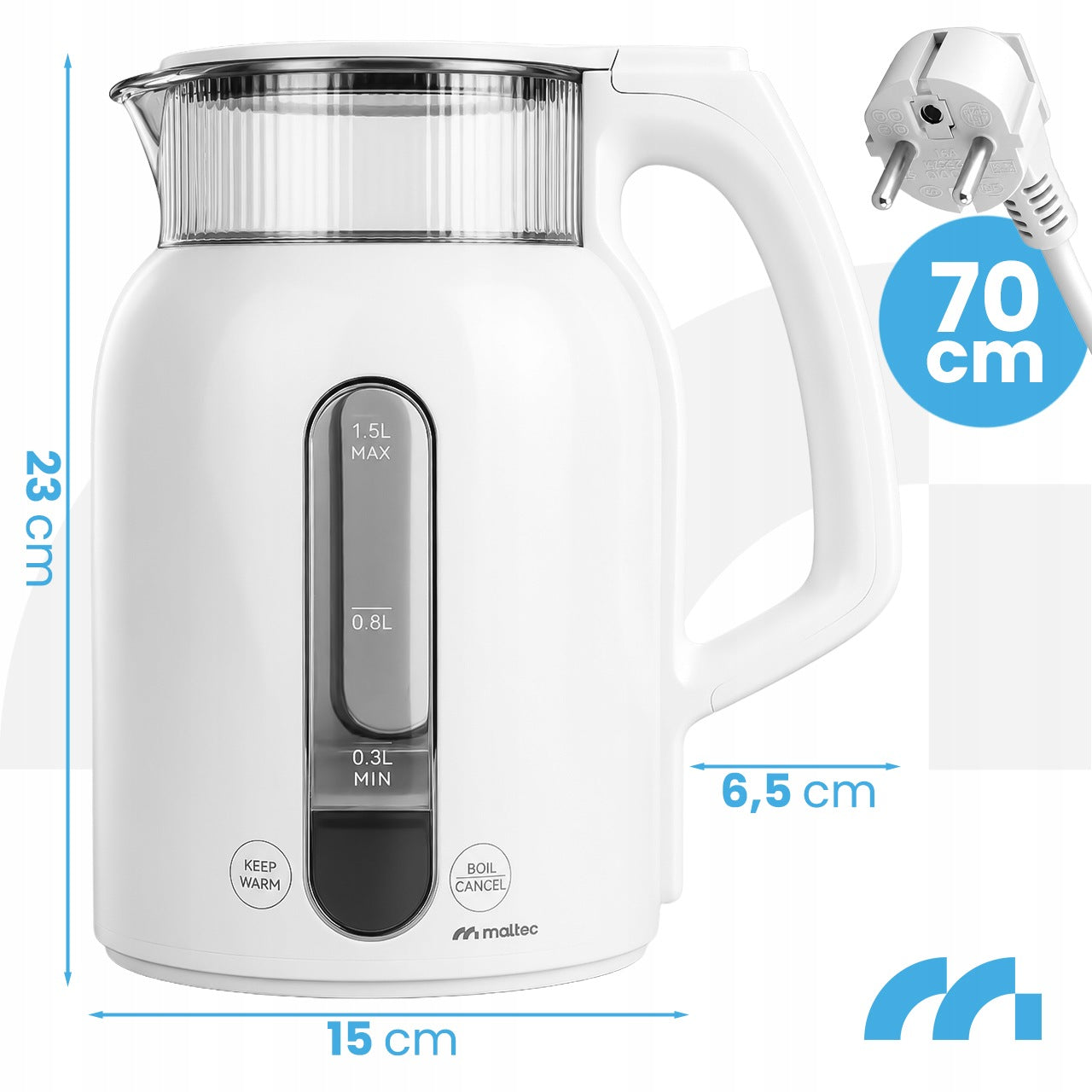 ELECTRIC KETTLE WITH TEMPERATURE CONTROL LED HEAT SUPPORT 1,5L Manufacturer code CZAJNIK ELEKTRYCZNY 114847